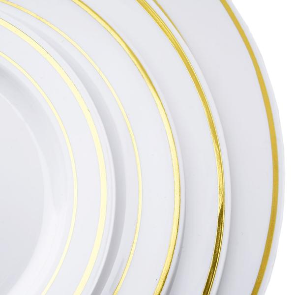 10-Piece Set of Disposable White Plastic Dessert Plates with Stylish Gold Rim, 6 Inches