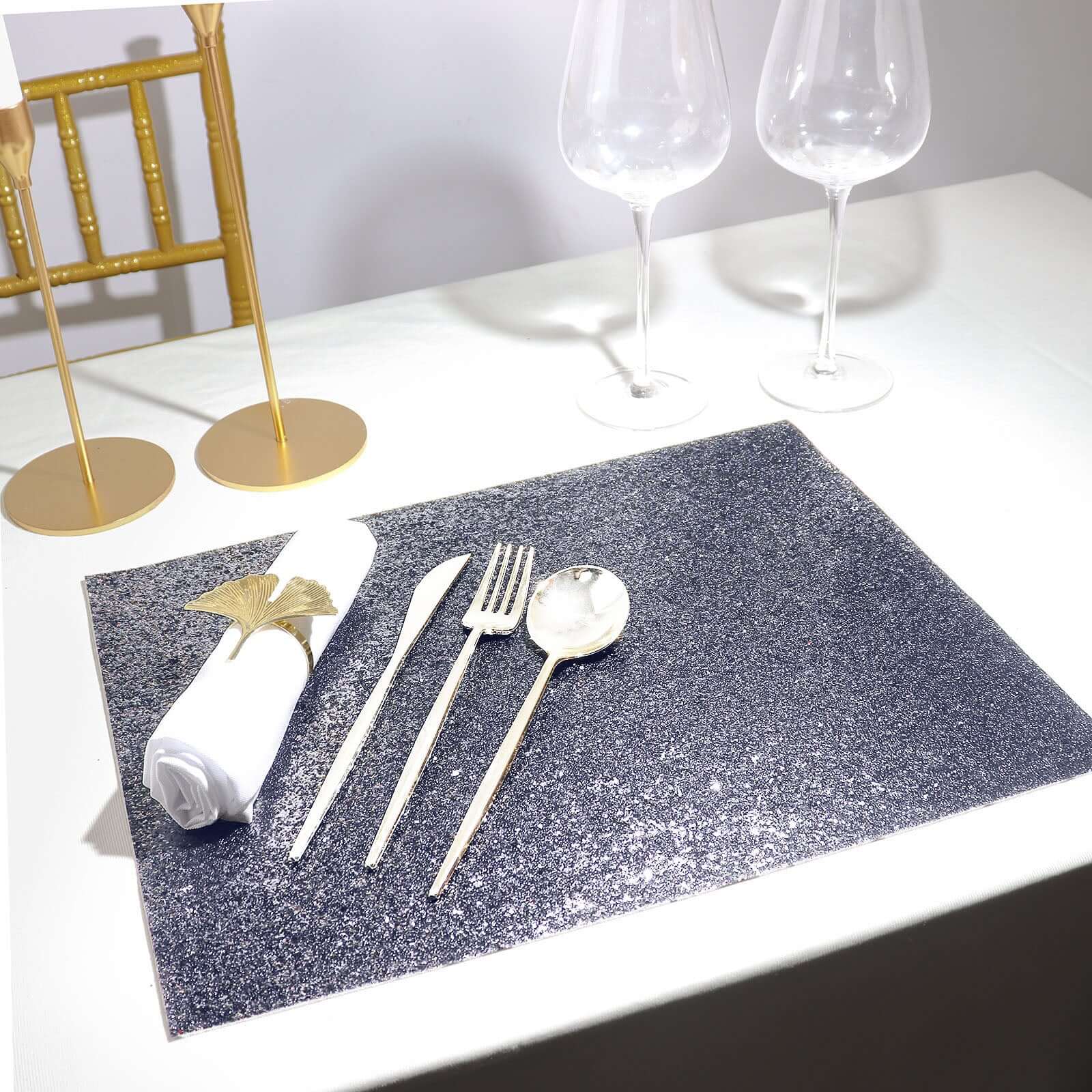 Hot Deal! 6-Pack Charcoal Gray Glitter Rectangle Non-Slip Placemats for Dining Tables, 12x18