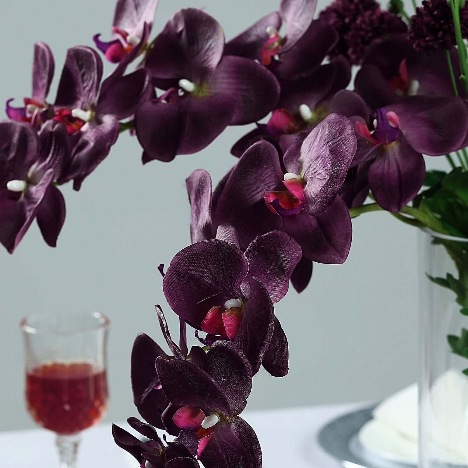 Hot Sale! 2 Stems 40-Inch Tall Eggplant-Colored Artificial Silk Orchid Flower Bouquets for Decor