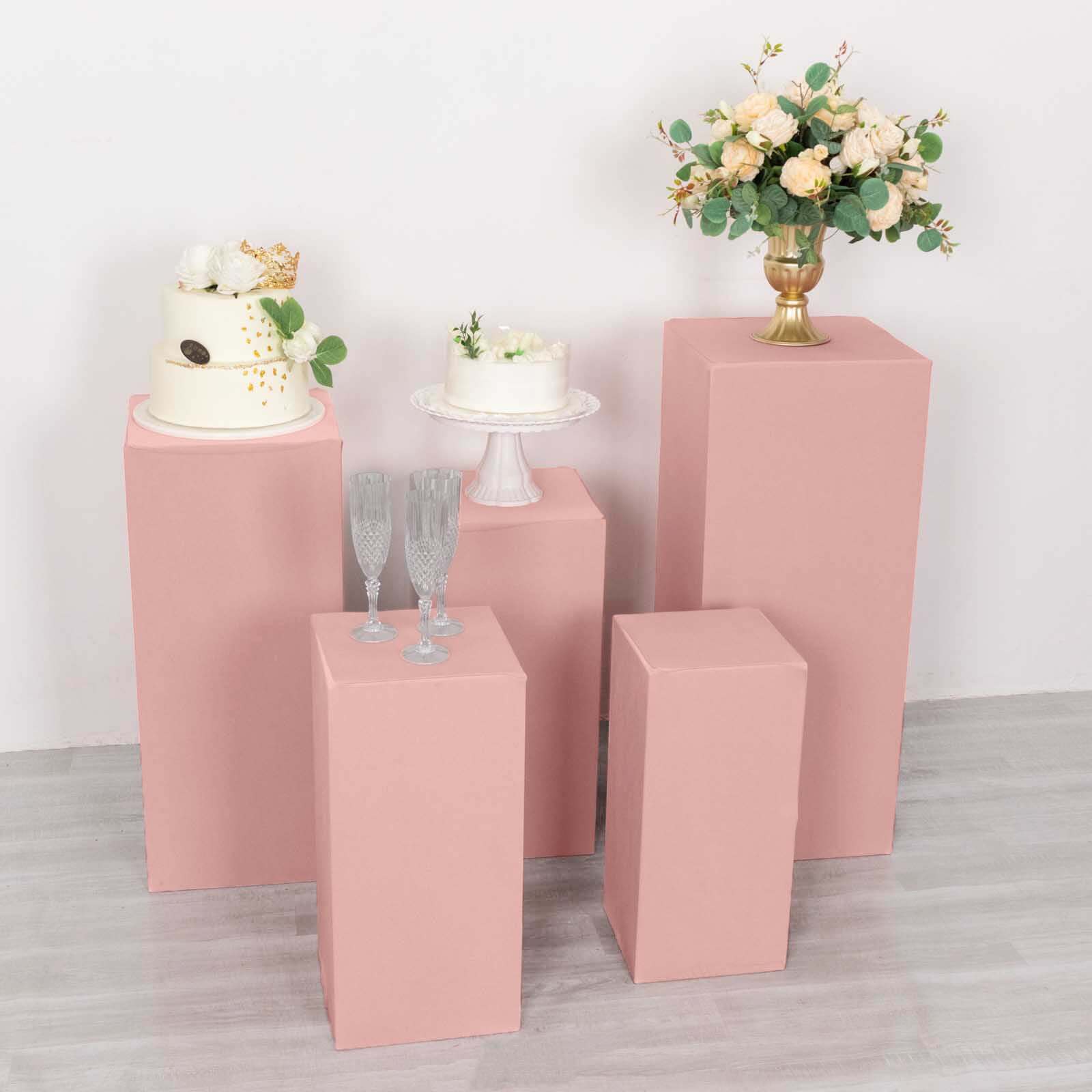 Set of 5 Stretchable Dusty Rose Spandex Rectangle Pedestal Stand Covers, 160 GSM