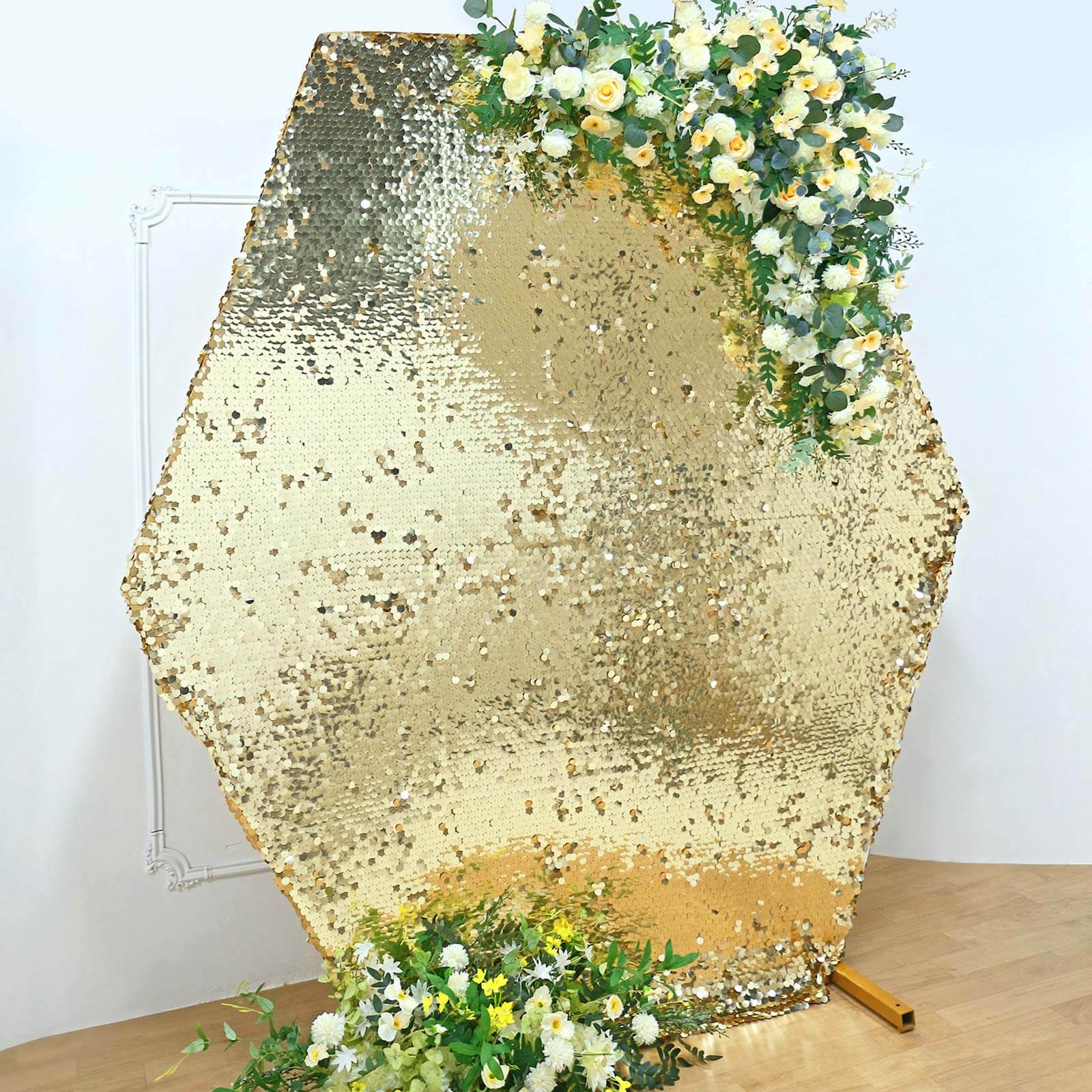 Champagne 8ft x 7ft Sparkly Payette Sequin Hexagon Backdrop Stand Cover