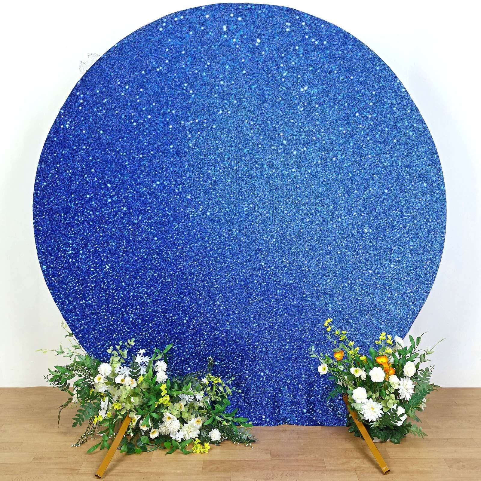 7.5ft Royal Blue Metallic Shimmer Tinsel Spandex Double-Sided Wedding Arch Cover - Ideal Photo Backdrop