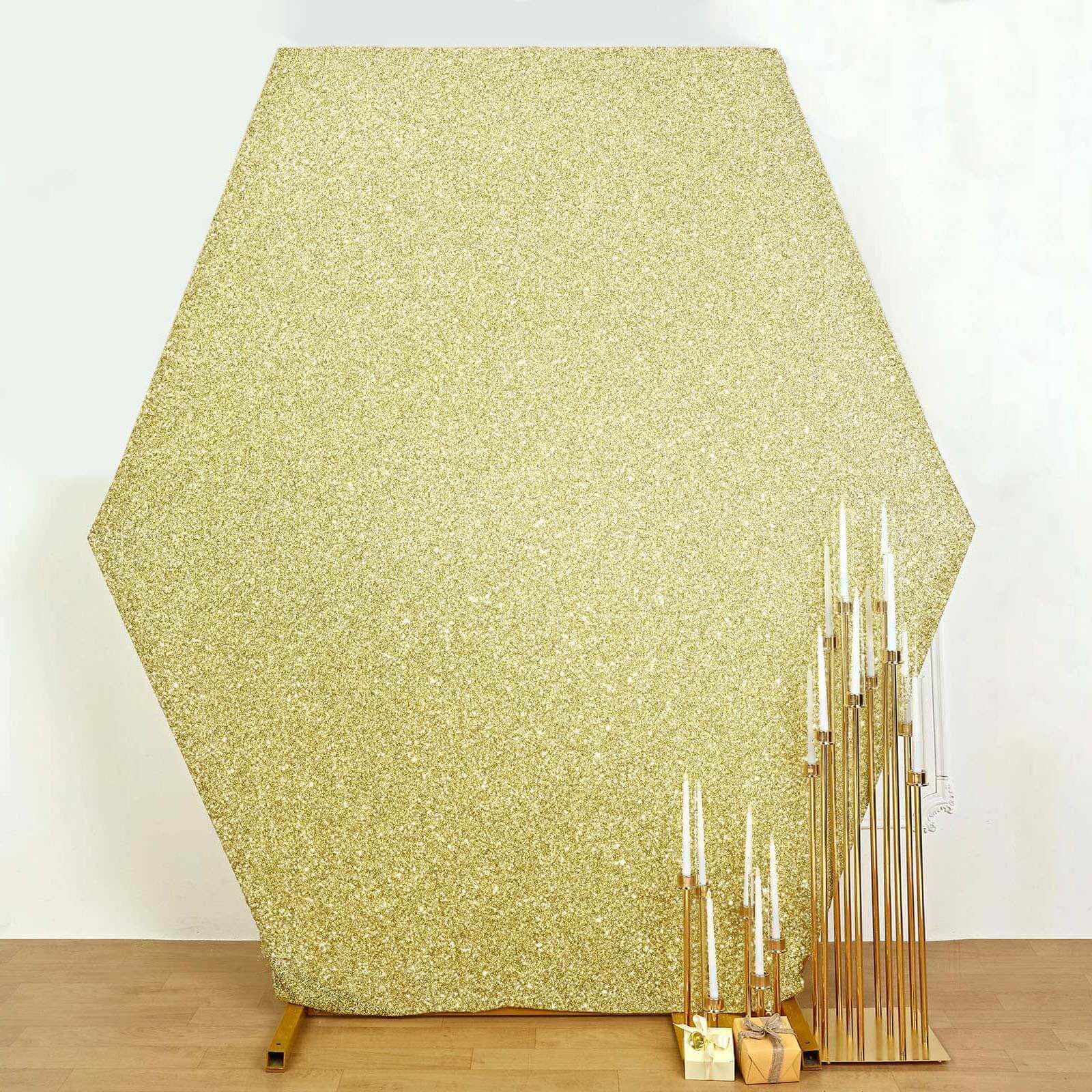 8ft x 7ft Champagne Double-Sided Metallic Shimmer Tinsel Spandex Hexagon Wedding Arbor Backdrop