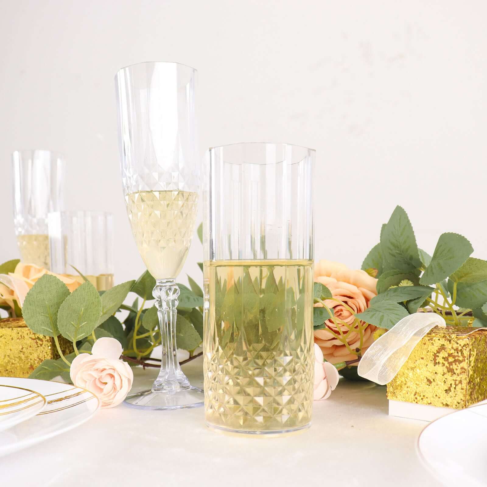 6-Pack Shatterproof 14oz Clear Plastic Highball Cocktail Tumblers with Crystal Cut Style