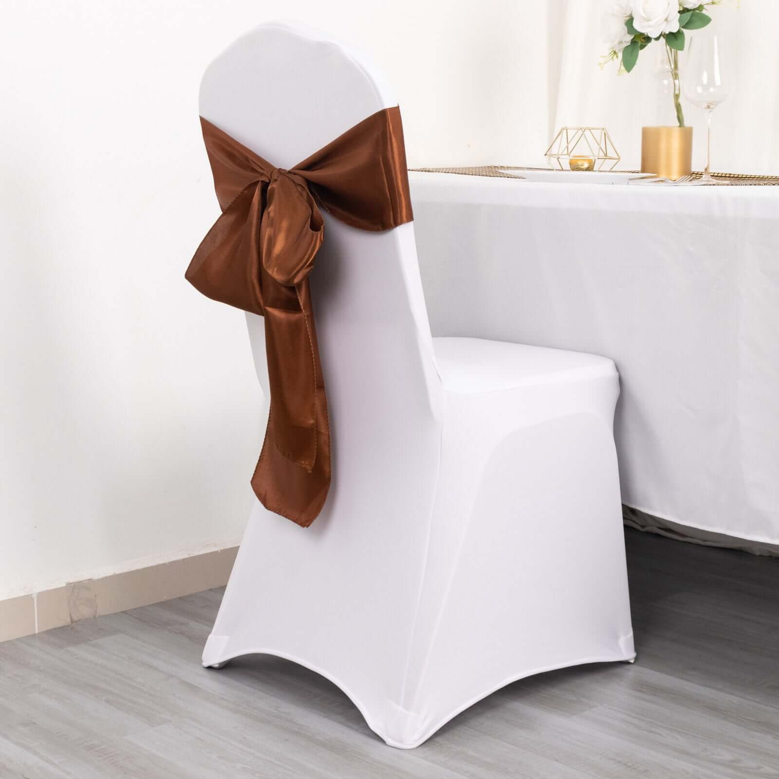 Hot Sale! 5-Piece Set of Cinnamon Brown Satin Chair Sashes with Shiny Finish (6x106)