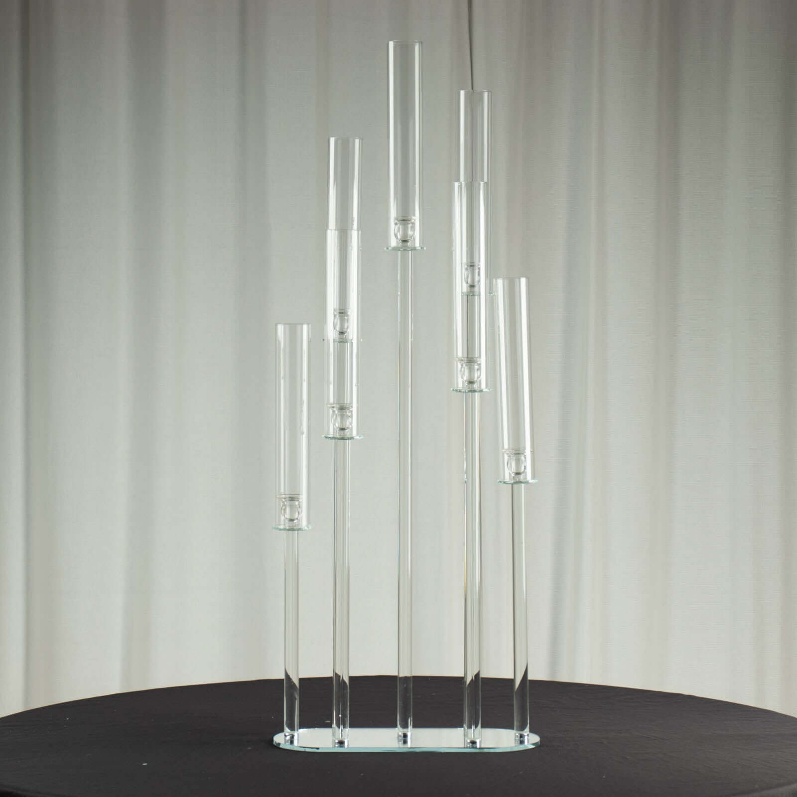 7-Arm Clear Crystal Candelabra with Hurricane Shades - Perfect Wedding Centerpiece