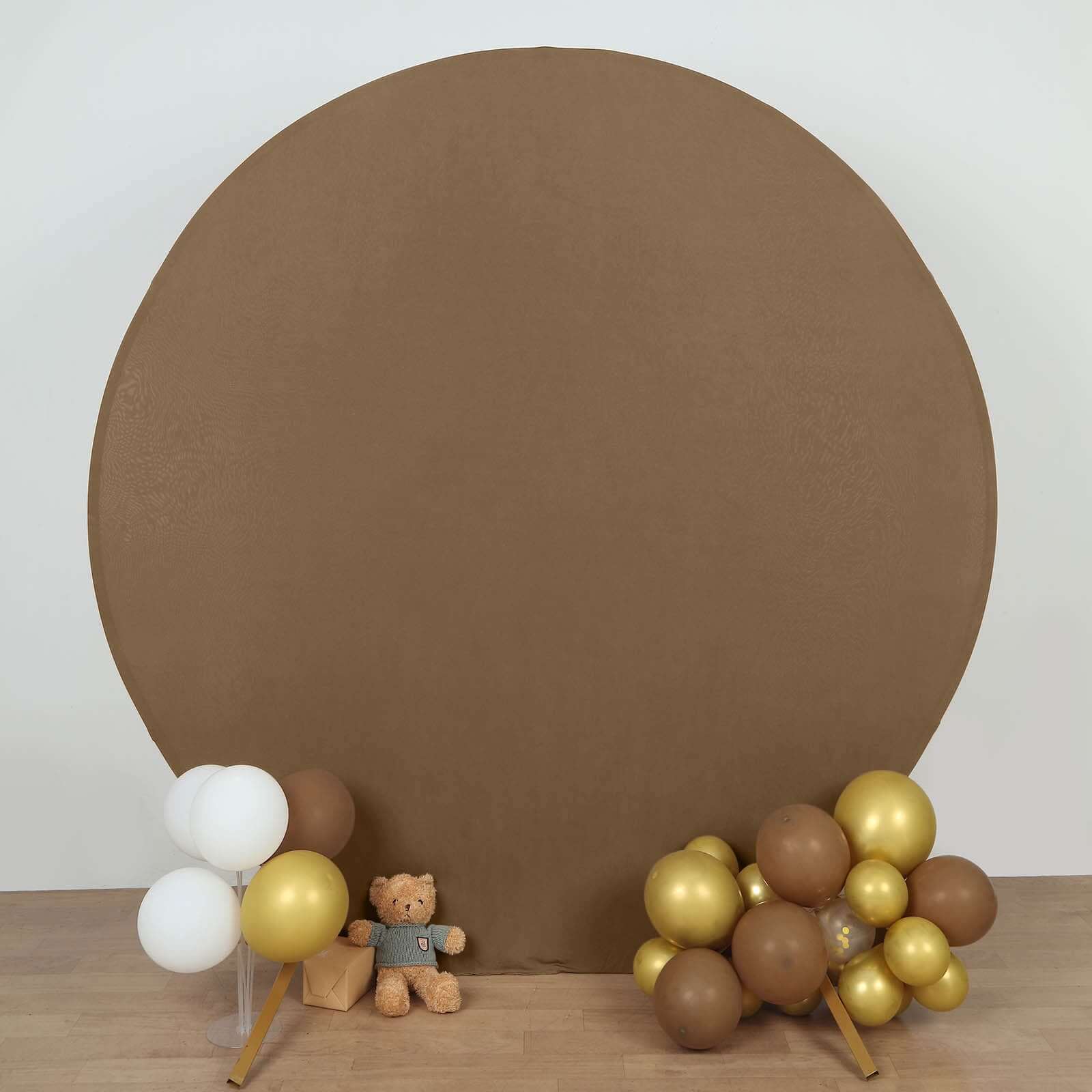 Get This 7.5ft Taupe Round Spandex Party Backdrop Stand Cover for Your Special Events