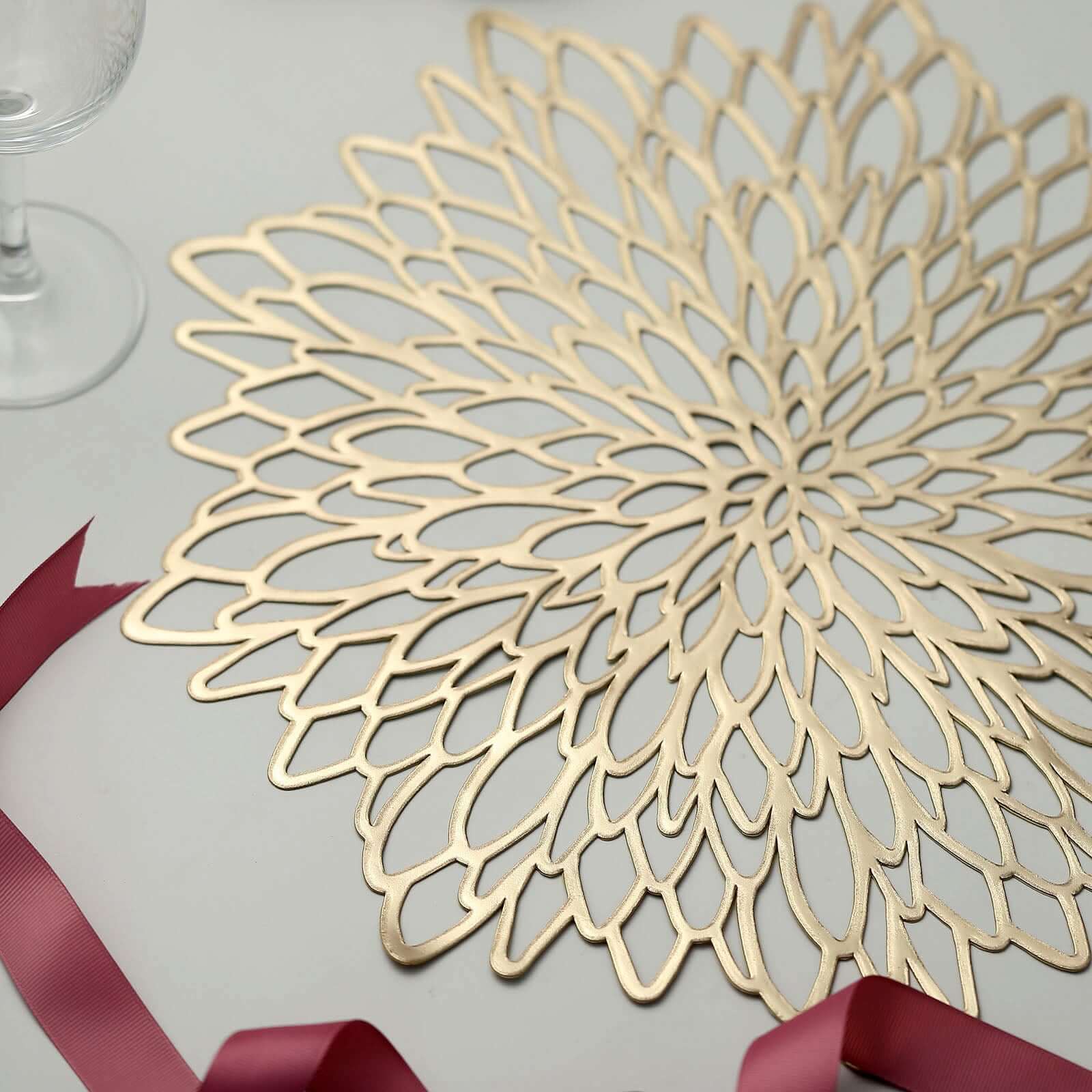Hot Deal! 6-Pack Gold Floral Vinyl Round Non-Slip Dining Table Mats, 15"