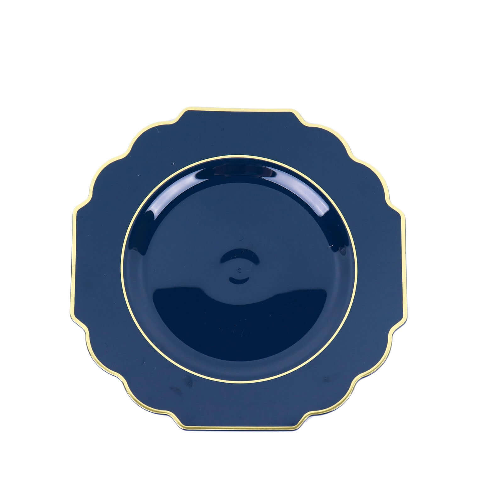 Hot Deal! 10-Pack 8" Navy Blue Disposable Baroque Salad Plates with Gold Rim