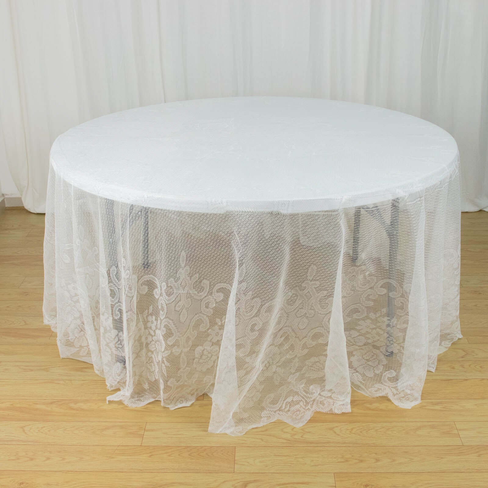 Ivory 120-Inch Seamless Premium Lace Round Tablecloth for Elegant Celebrations