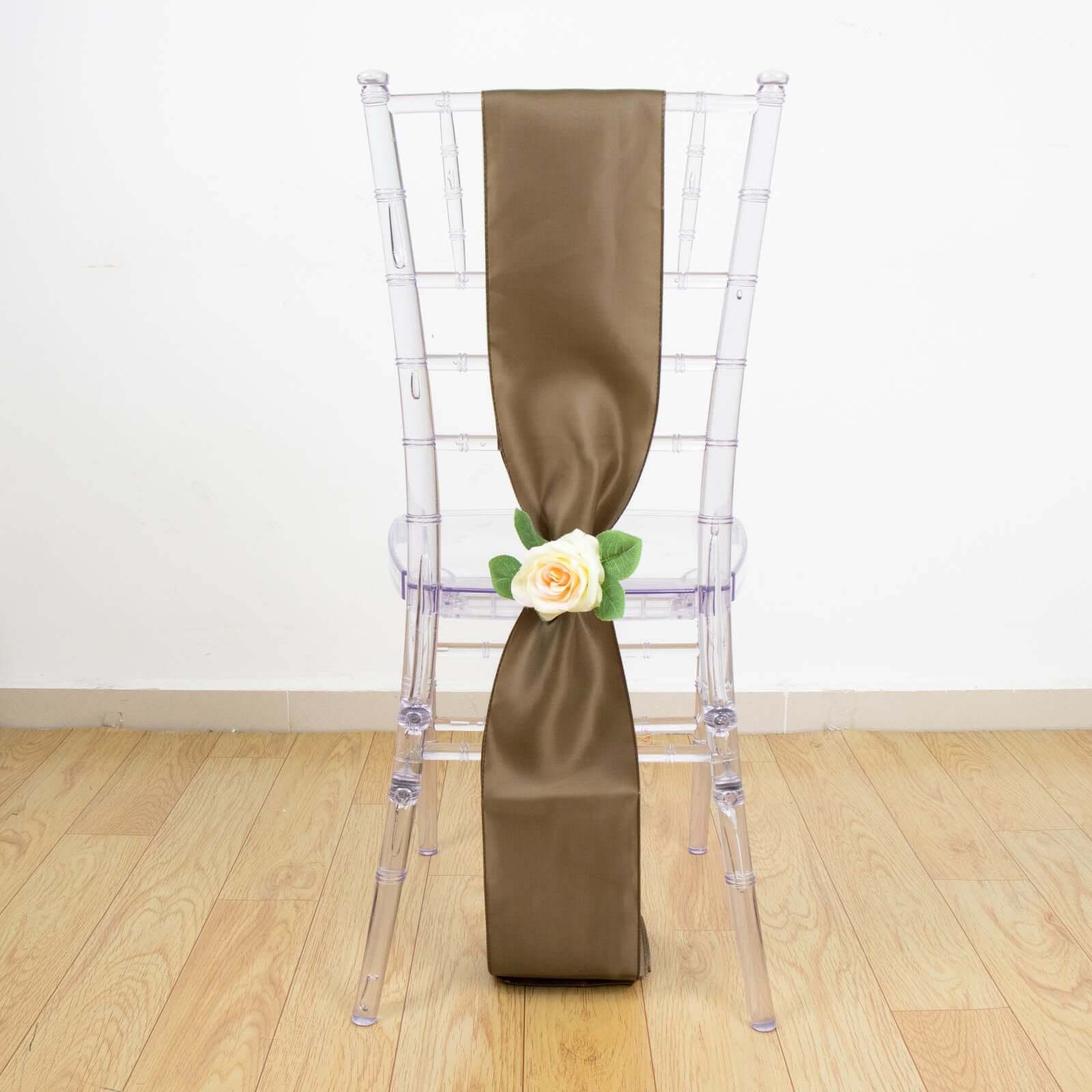 5-Piece Set of Taupe Satin Chair Sashes - Durable and Shiny 6x106 Bows