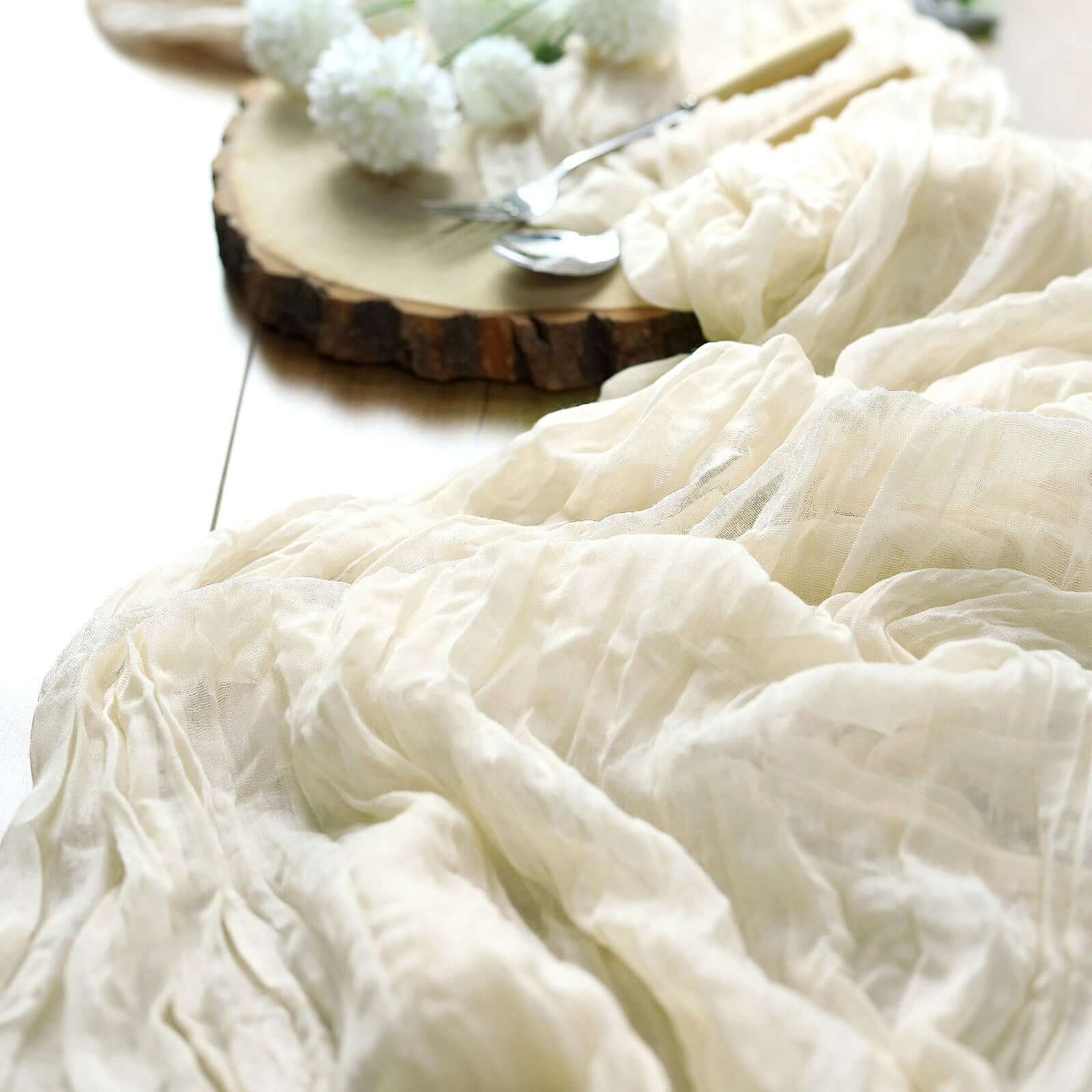 10ft Cream Gauze Cheesecloth Table Runner with Rustic Boho Charm