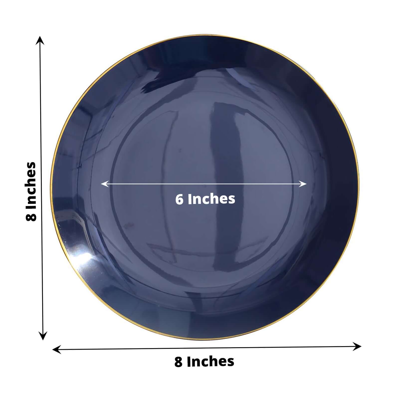 Hot Deal! 10-Piece Set of Disposable Navy Blue Plastic Round Dessert Plates with Gold Rim
