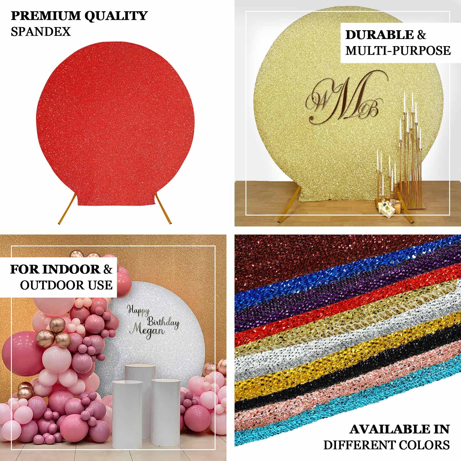 7.5ft Gold Double-Sided Metallic Shimmer Tinsel Spandex Wedding Arch Cover - Ideal Photo Backdrop