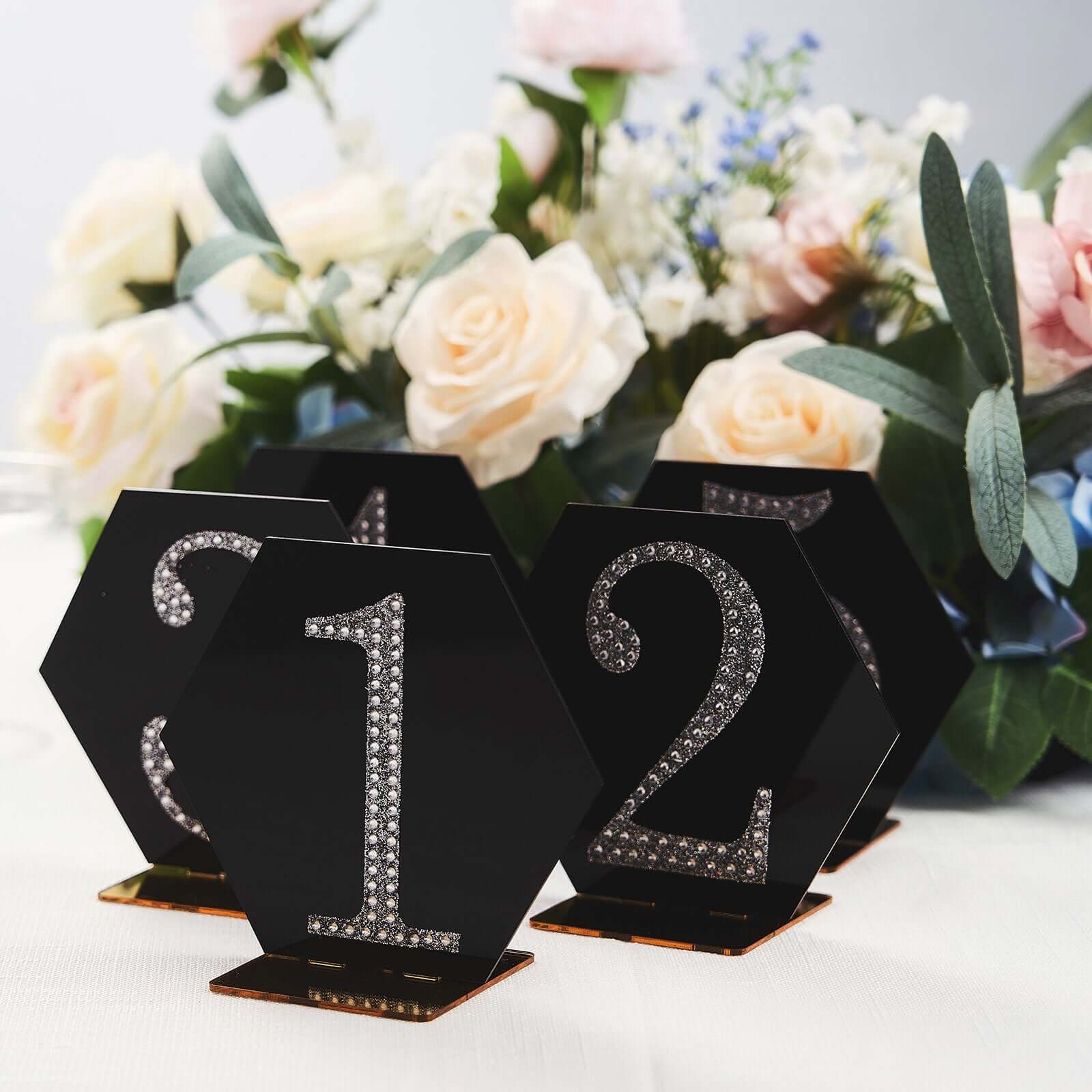 5-Pack Black/Gold Hexagon Acrylic Table Sign Holders - Ideal for Modern Event Centerpieces