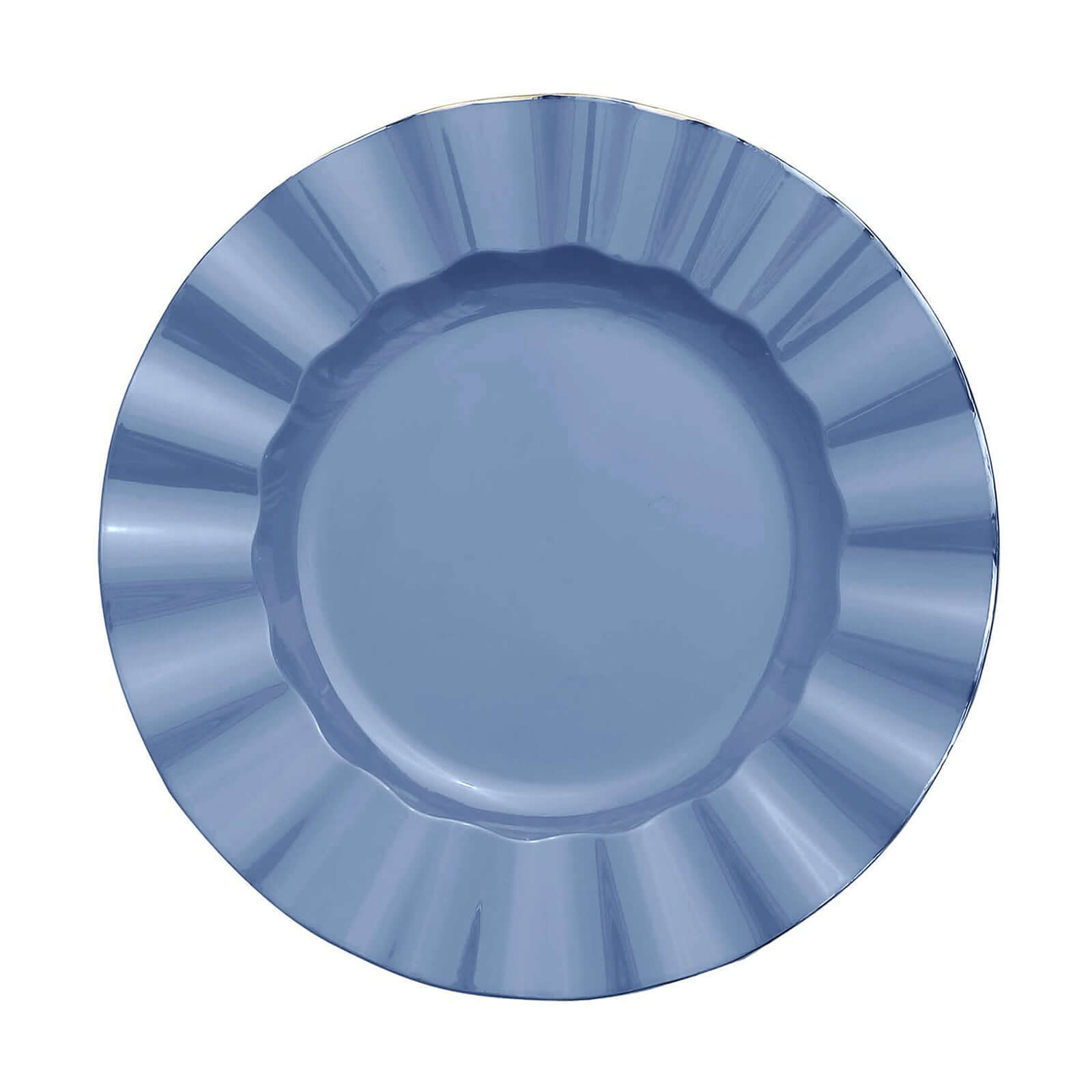 10-Piece Set of Sturdy Disposable Ocean Blue Round Dinner Plates with Gold-Rimmed Ruffled Edges
