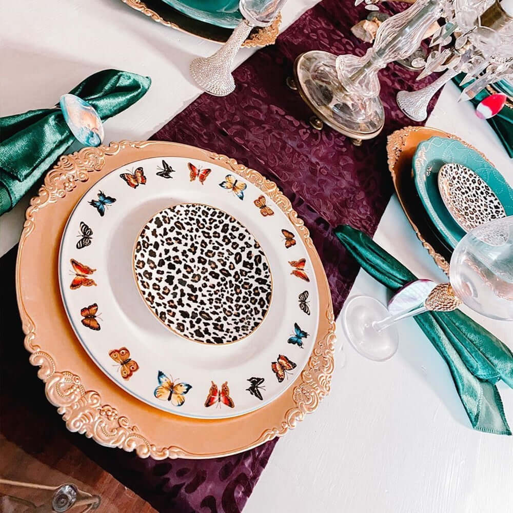 6-Pack 13-inch Gold Acrylic Round Charger Plates with Embossed Baroque Rim - Ideal for Dinner Parties