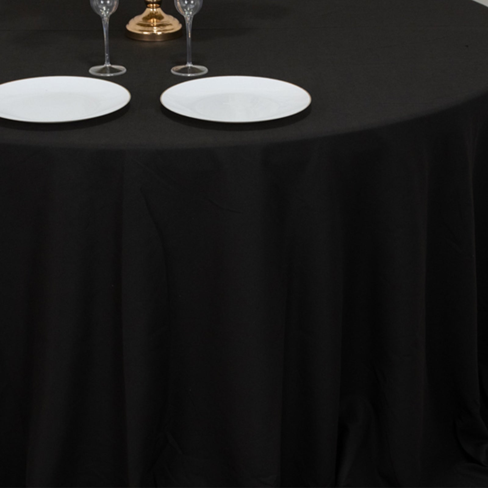 Hot! 132" Black Seamless Wrinkle-Resistant Cotton Blend Round Tablecloth