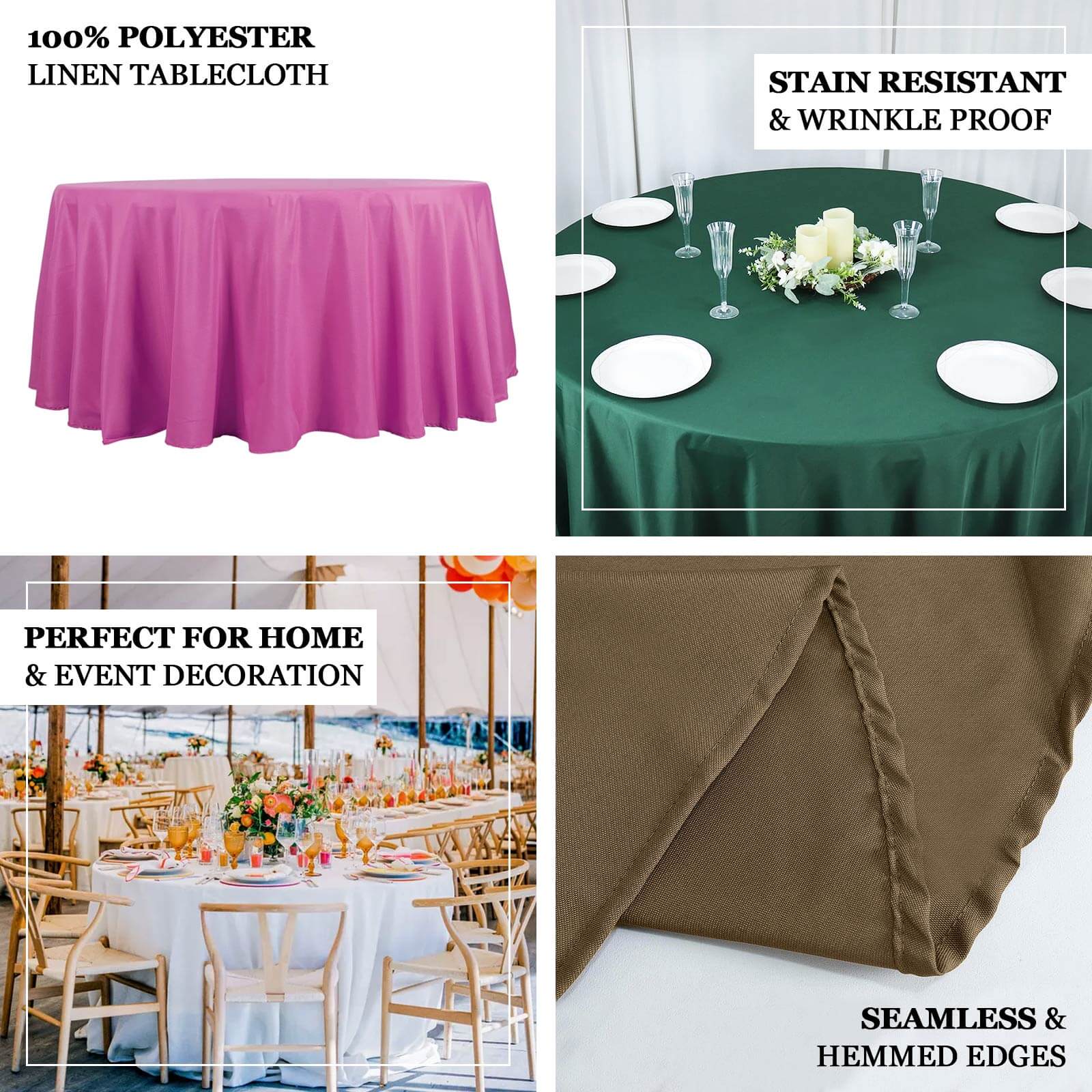 Hot Sale! 132-Inch Seamless Pink Polyester Round Tablecloth for Various Events