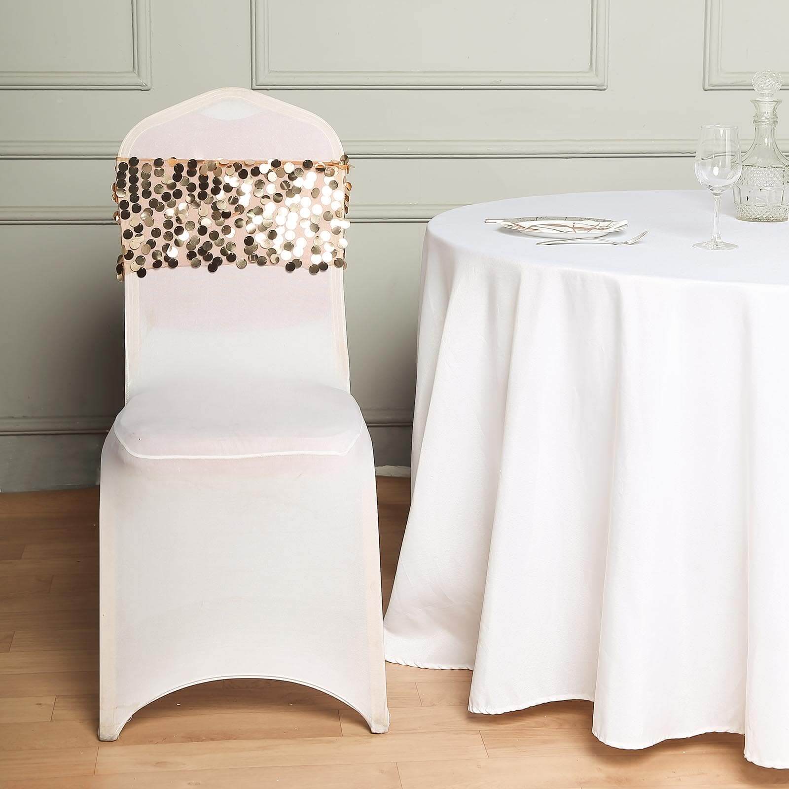 Hot Deal! 5-Pack Gold Big Payette Sequin 13x10 Chair Sash Bands for Weddings & Gatherings