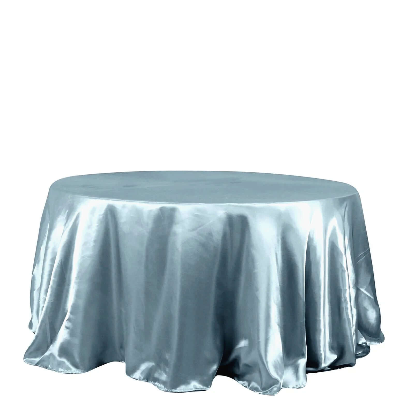 Stylish Seamless Dusty Blue Satin 132-Inch Round Tablecloth