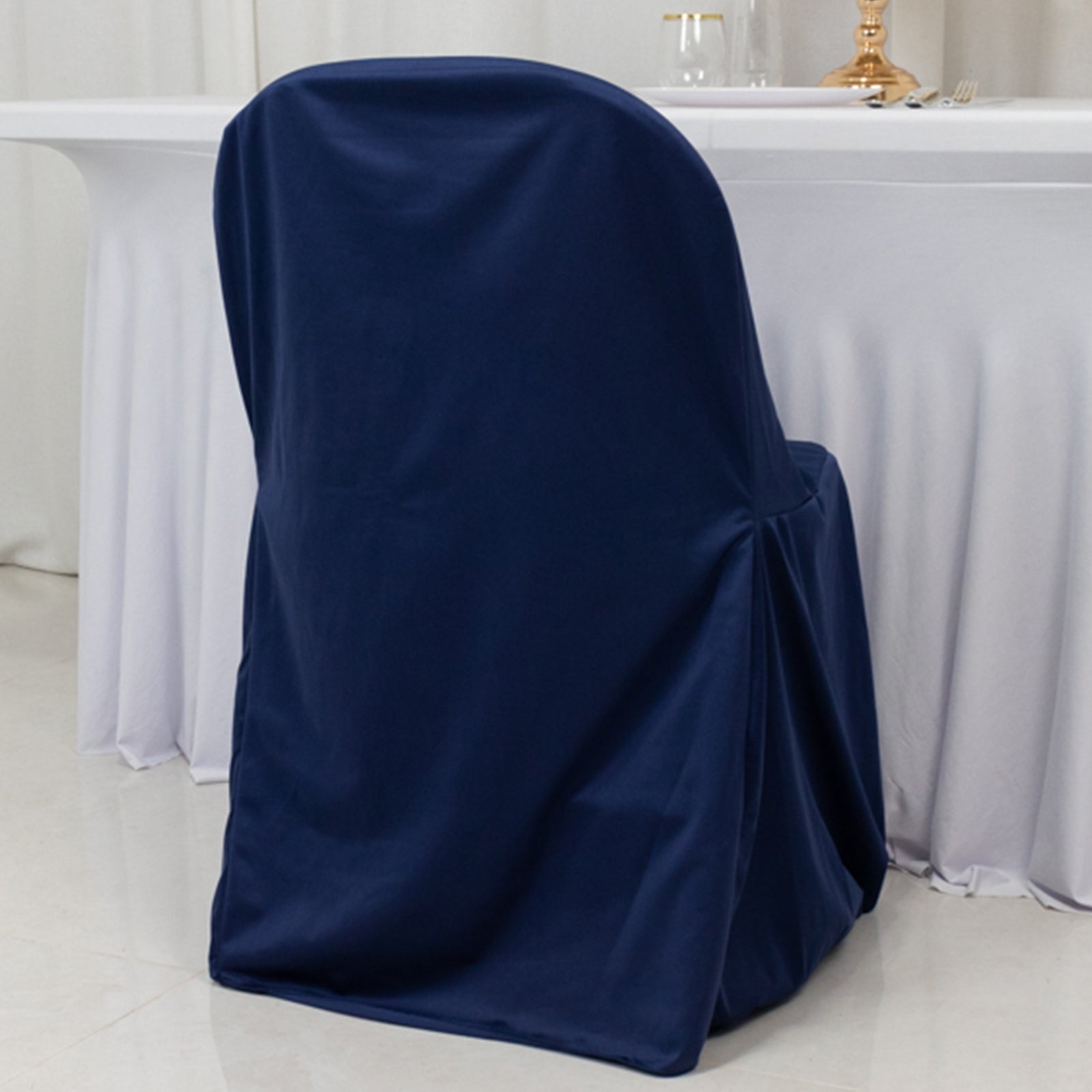 Navy Blue Premium Scuba Stretch Wrinkle-Free & Durable Folding Chair Cover - Instant Elegance!