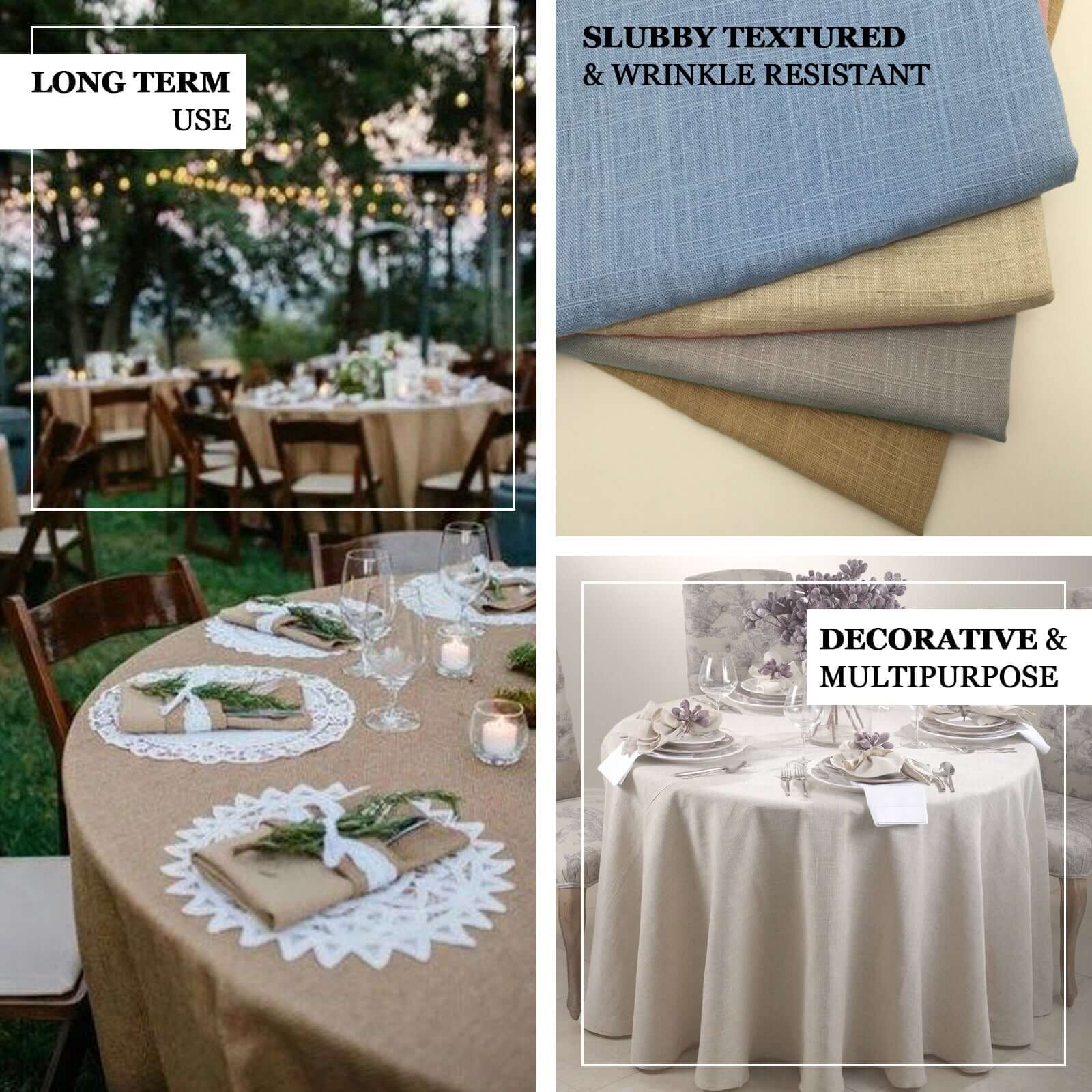 Premium Blue Faux Linen 120' Round Wrinkle-Resistant Tablecloth