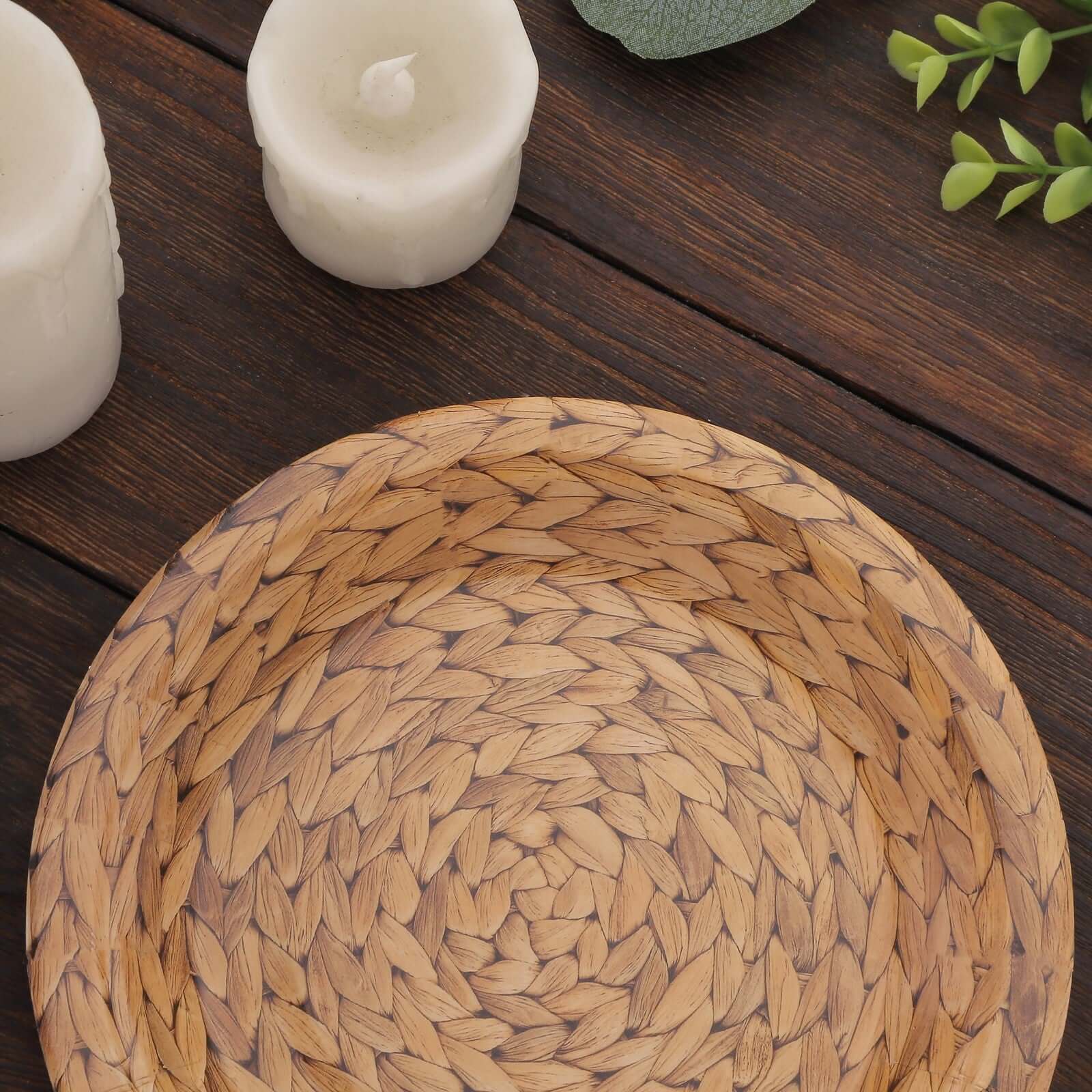25-Pack 7" Natural Round Paper Dessert Plates with Woven Rattan Print - Premium Disposable Plates for Indoor/Outdoor Events