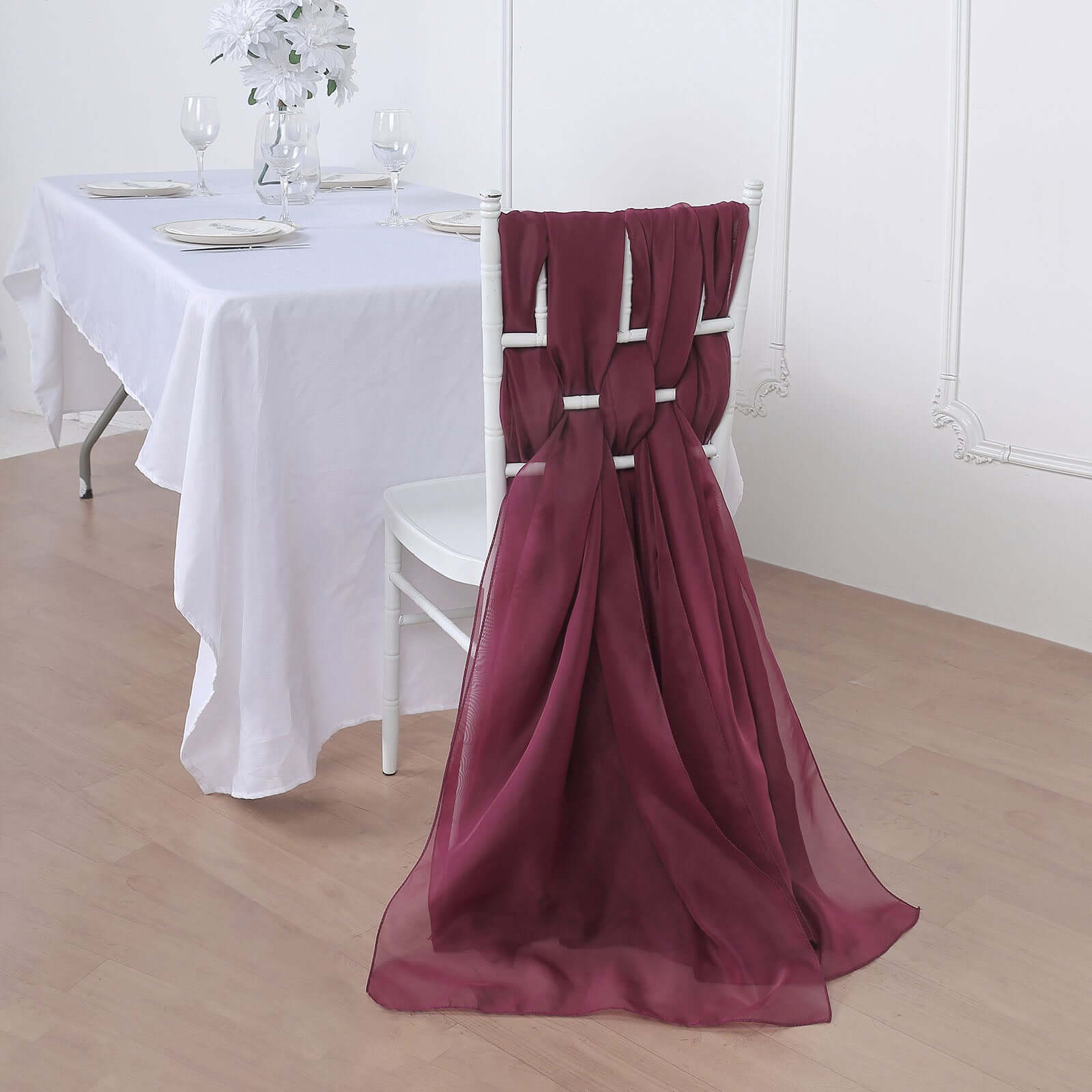 Hot Deal! 5-Piece Premium Burgundy Chiffon Chair Sashes - Soft & Lightweight Designer Bows (22x78)