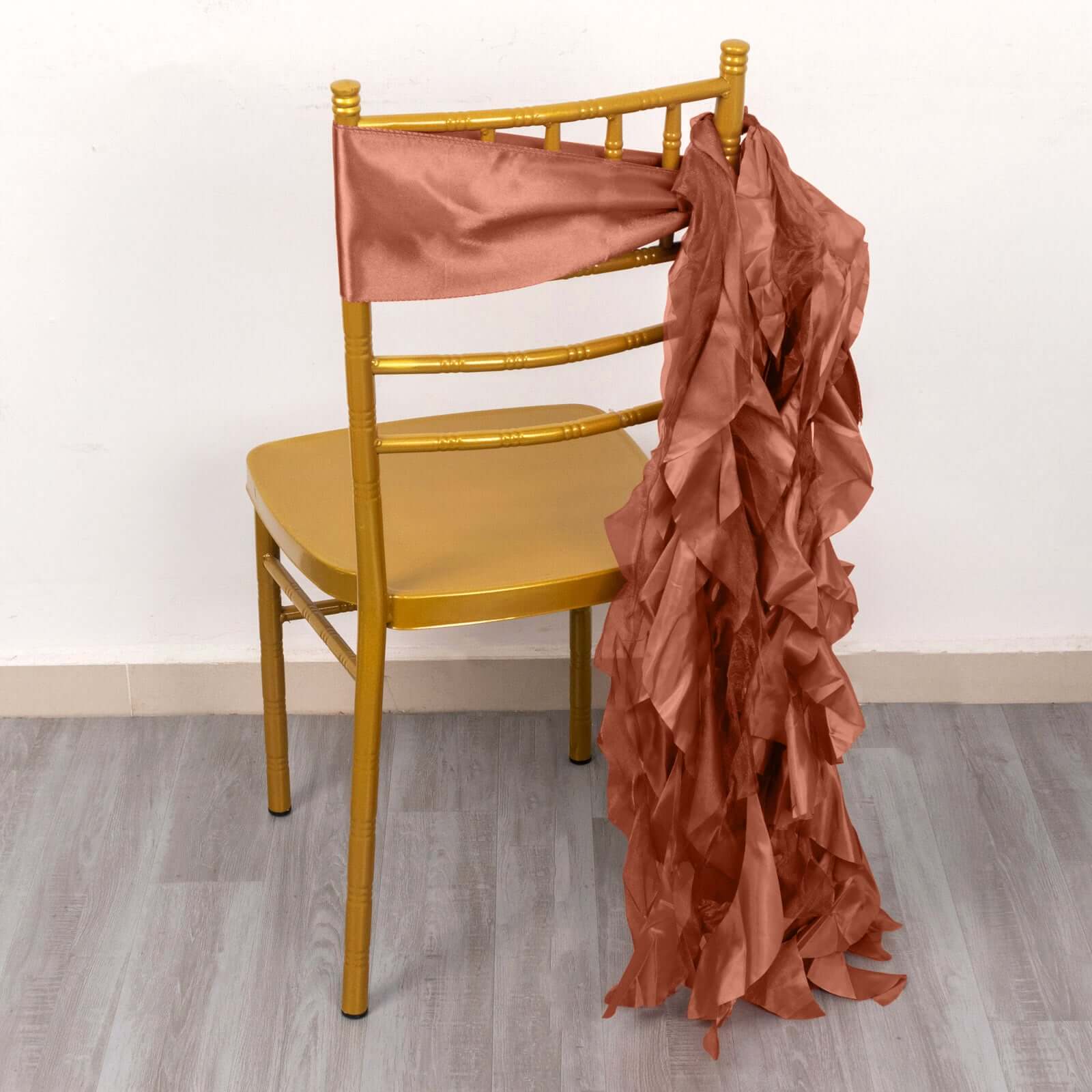 5-Pack Terracotta (Rust) Chiffon Satin Curly Willow Chair Sashes - Easy Install