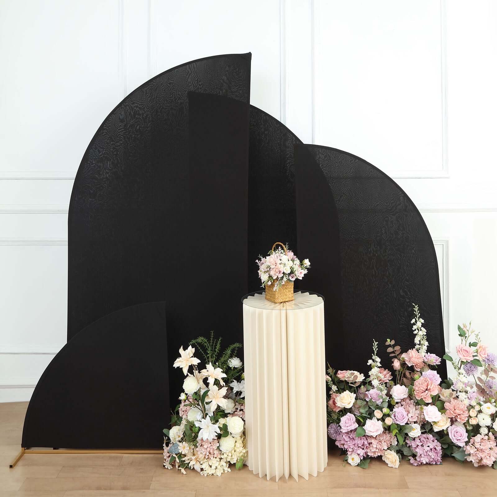 Hot Deal! Set of 4 Custom-Fitted Matte Black Spandex Half Moon Wedding Arch Backdrop Covers in 4 Sizes