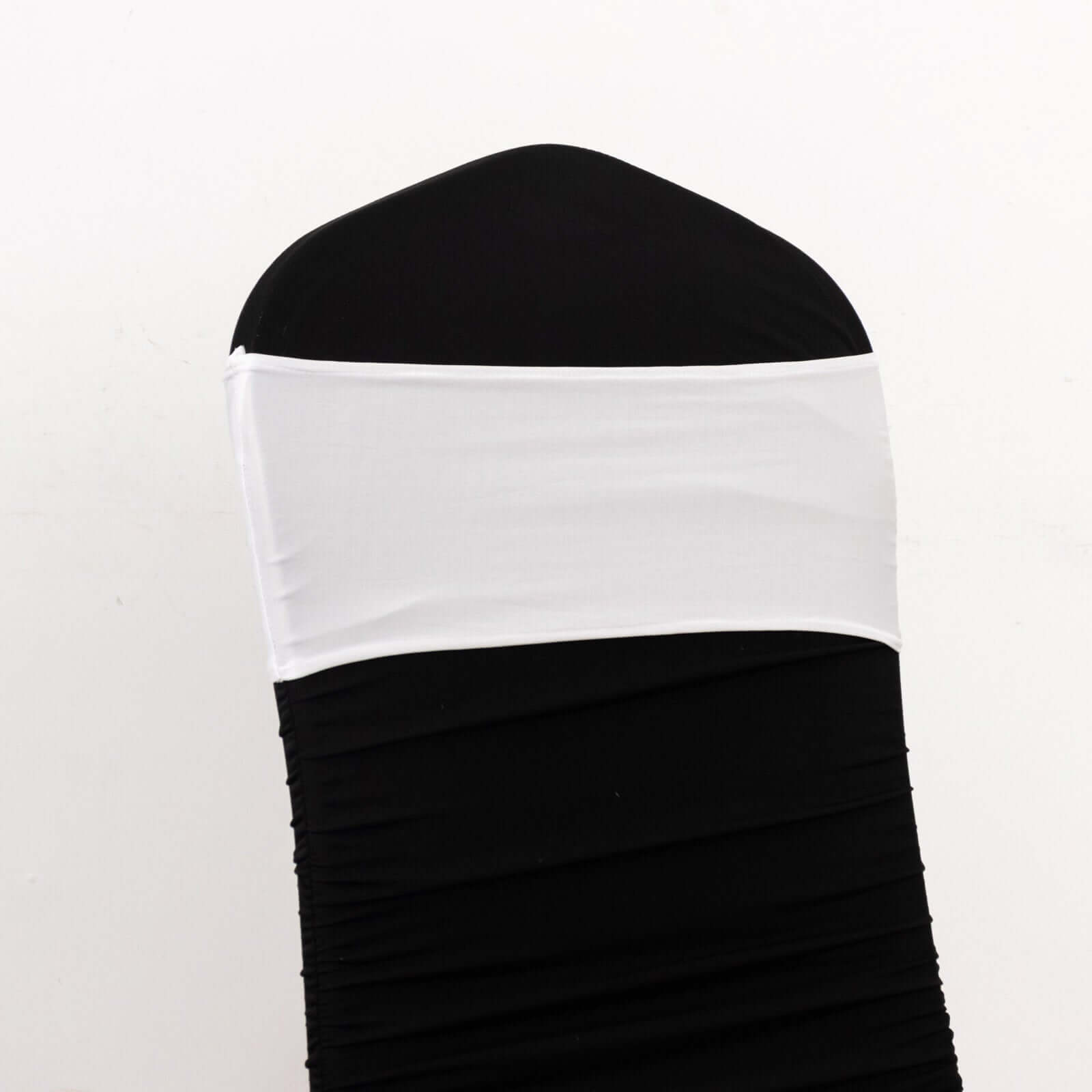 5-Piece Reusable White Spandex Chair Sashes with Gold Rhinestone Plastic Buckles for Weddings and Parties