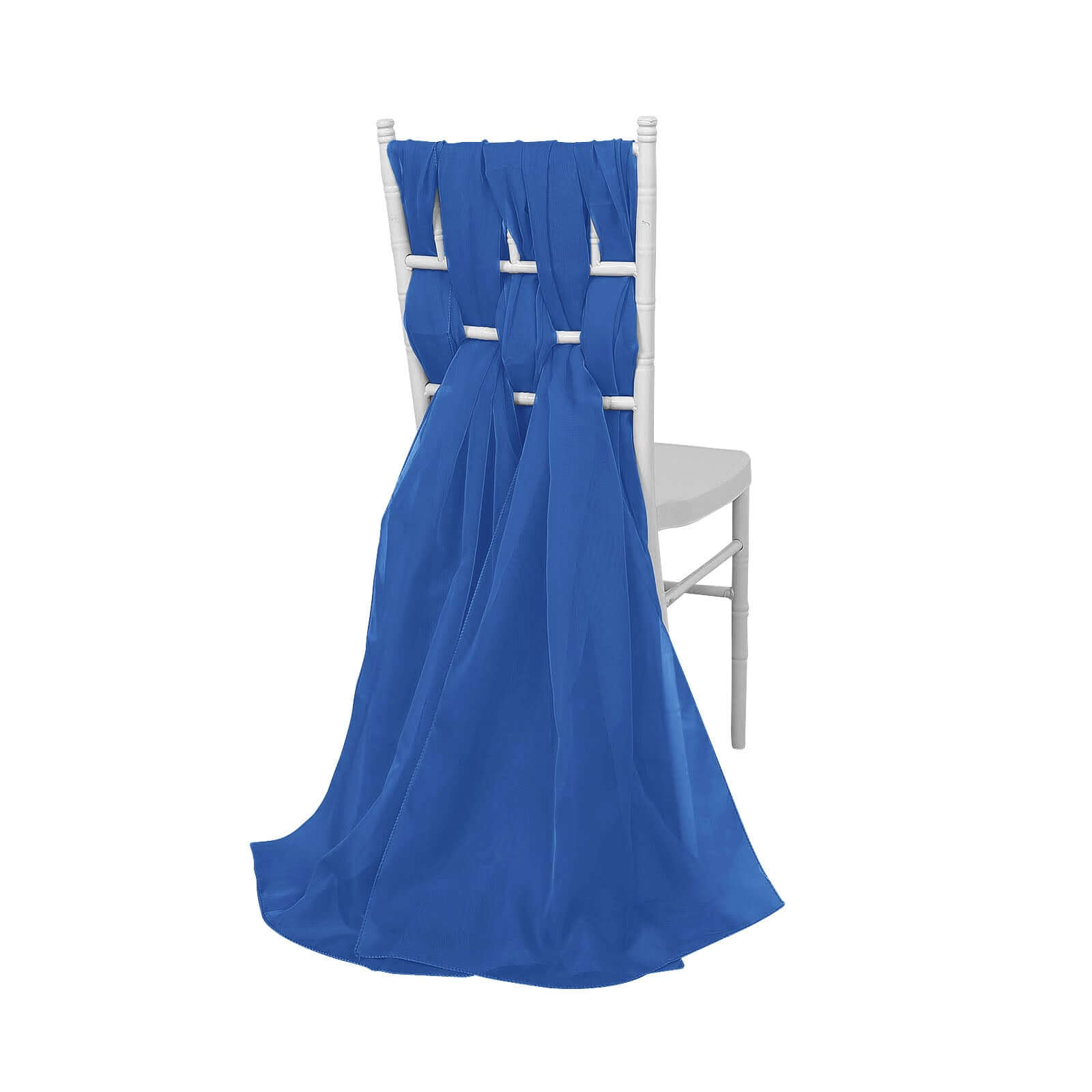 5 Pack Premium Chiffon Chair Sashes Royal Blue - Soft & Lightweight Designer Chair Bows 22x78