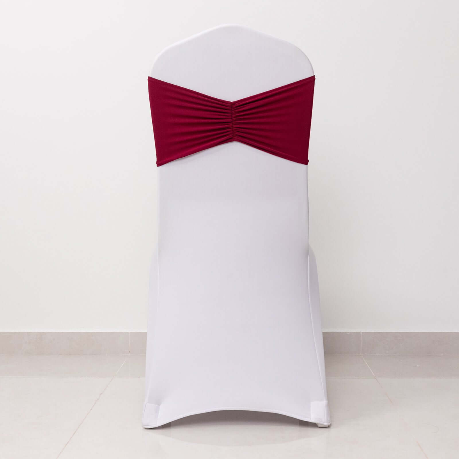 5-Piece Burgundy Ruffled Spandex Chair Sashes - Wide, Easy-to-Use Stretch Bands for Chairs