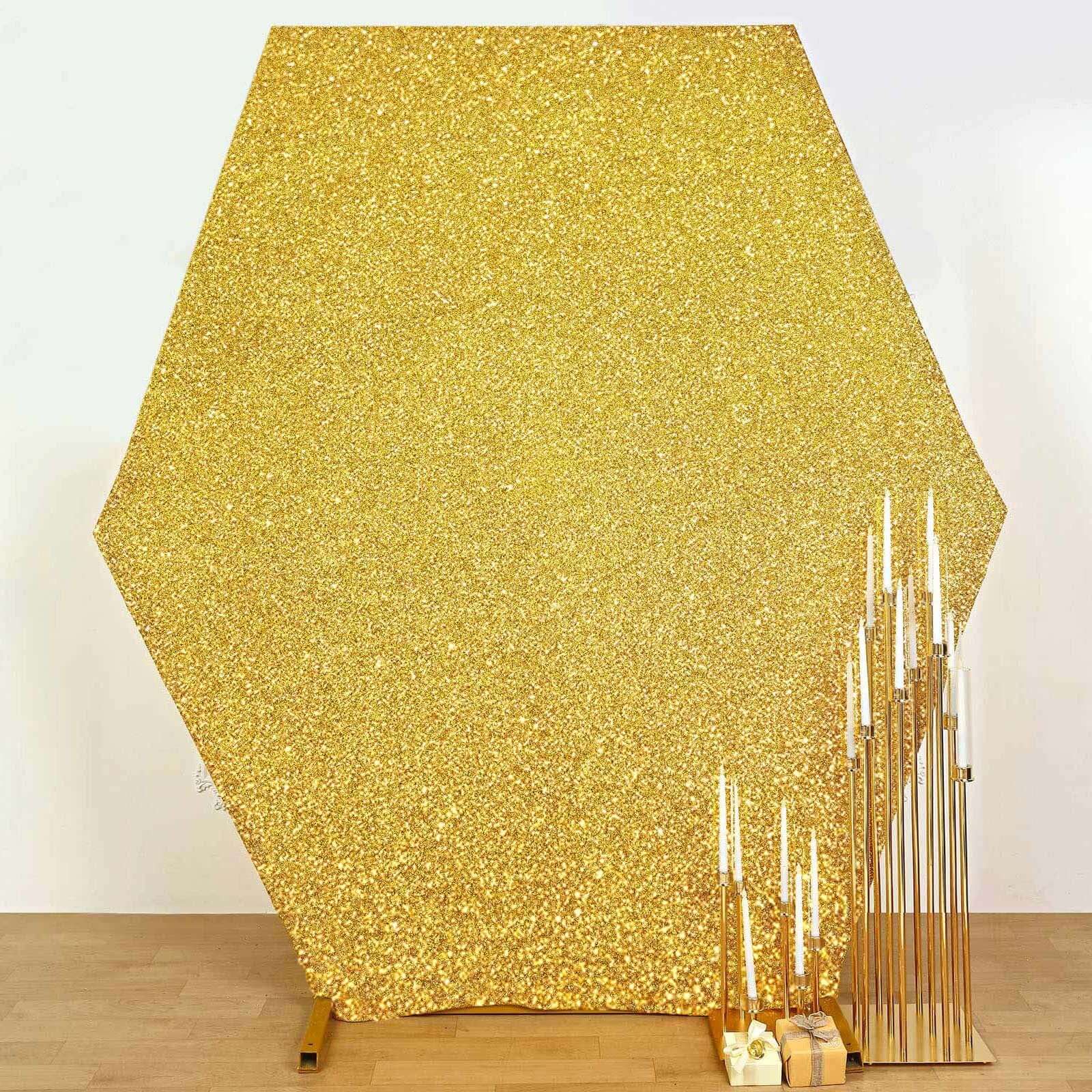 7ft x 8ft Double-Sided Gold Metallic Shimmer Tinsel Spandex Hexagon Wedding Arbor Backdrop