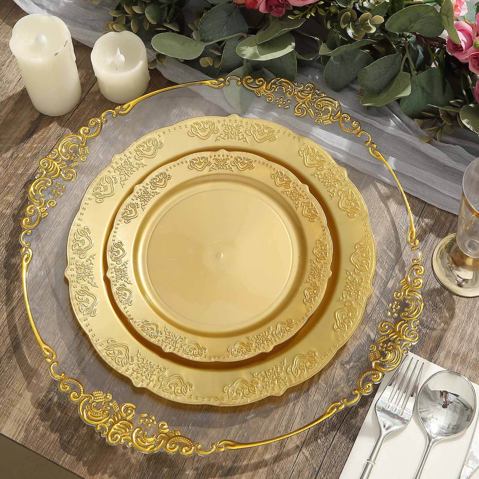 Hot Deal! 10-Pack Gold Embossed Scalloped Edge Plastic Round 7.5