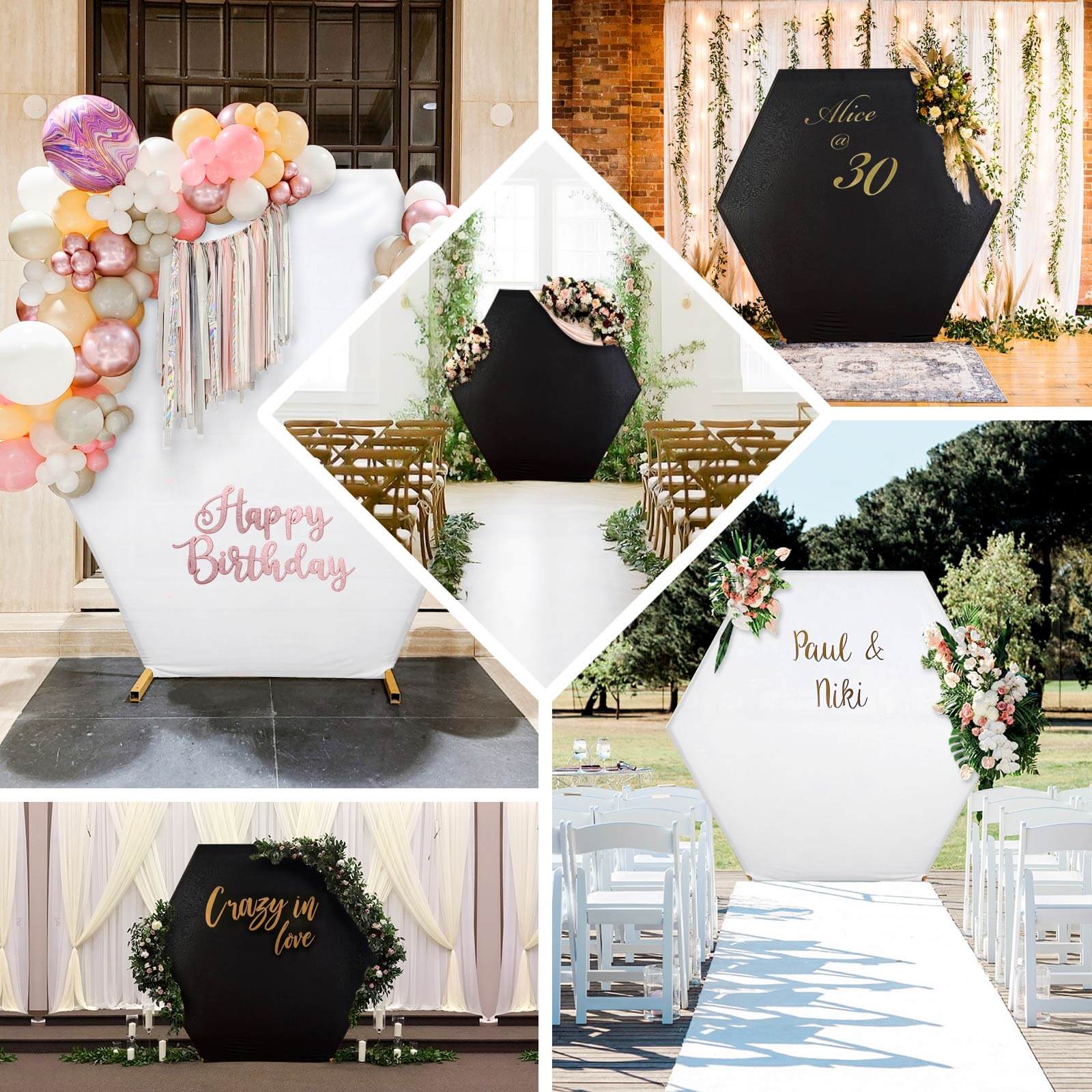 8ft x 7ft Double-Sided Black Spandex Snug-Fit Hexagon Wedding Arbor Backdrop Cover