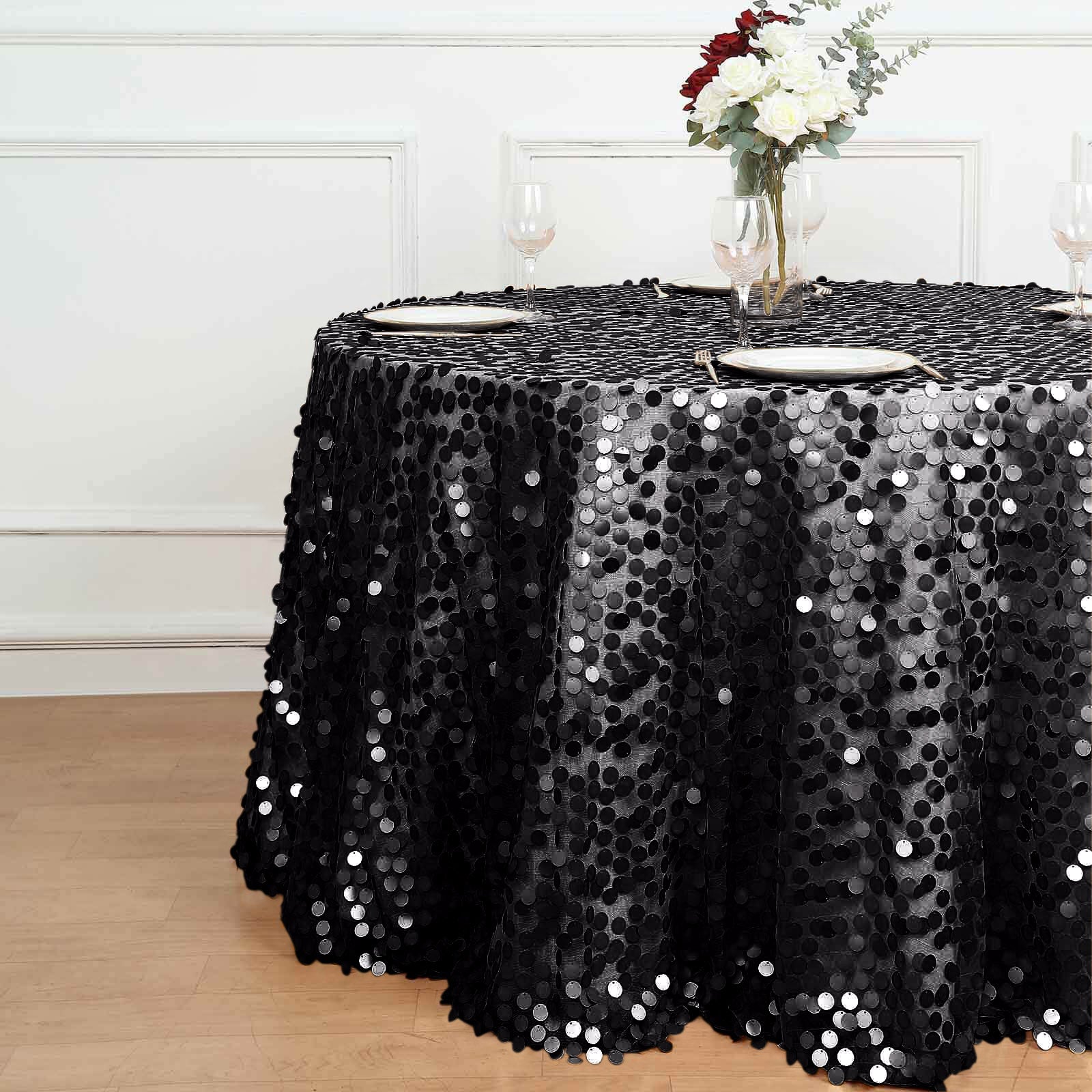 Exclusive Seamless Black Sequin 120 Round Tablecloth for Luxurious Celebrations