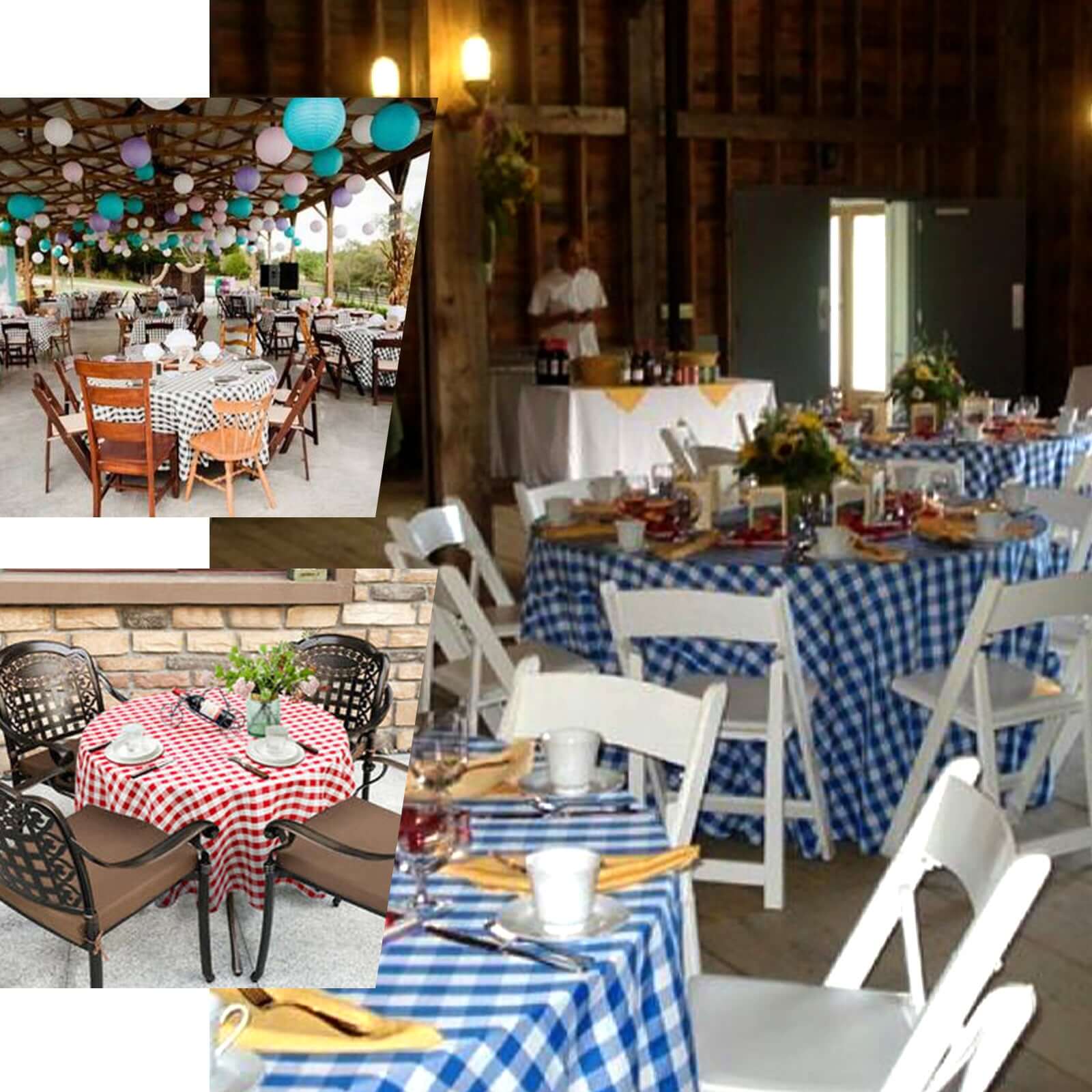 Hot! 120" Polyester Seamless White/Blue Checkered Buffalo Plaid Round Tablecloth