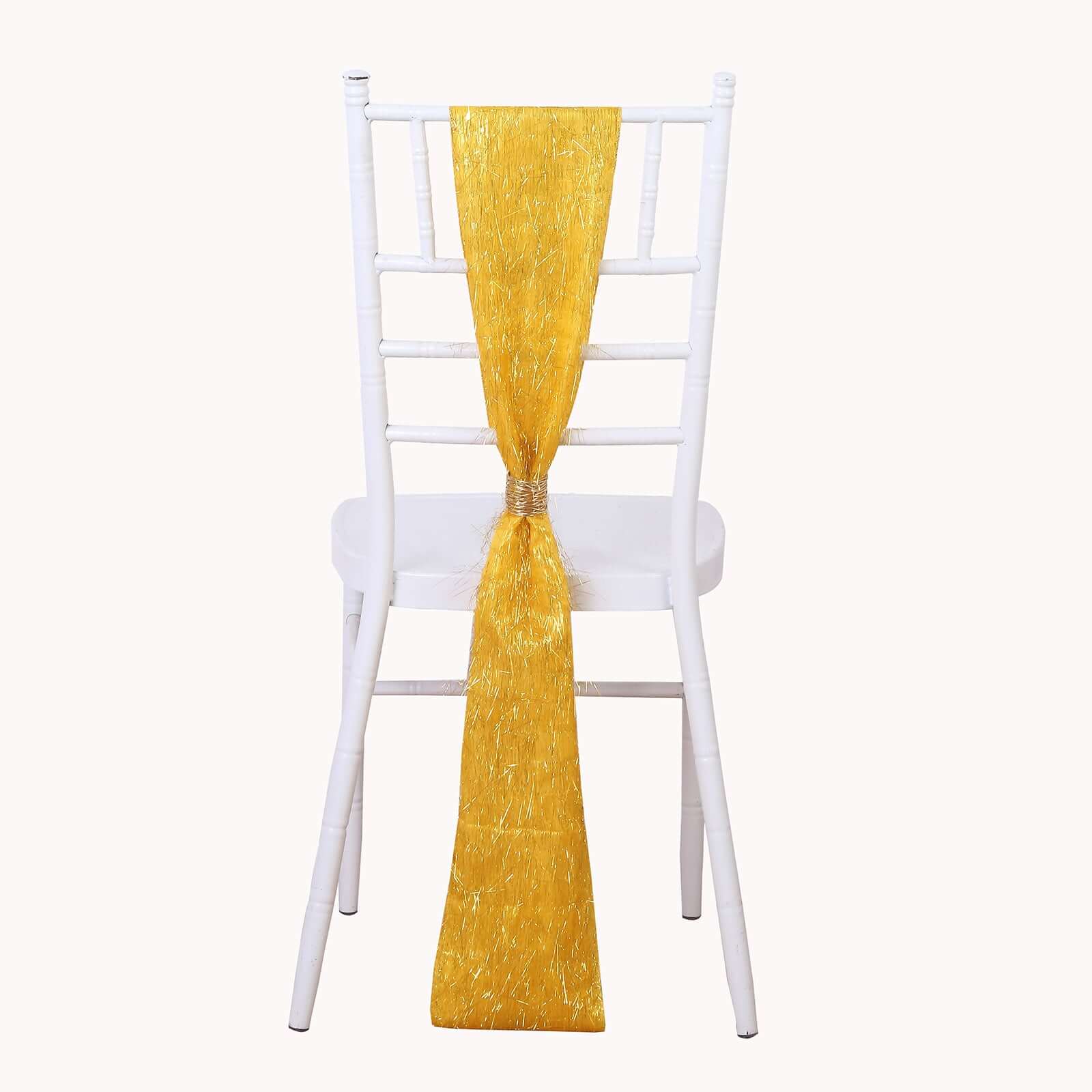 Hot Deal! 5-Pack Gold Metallic Tinsel Fringe Polyester Chair Sashes - Sparkly & Easy-to-Use