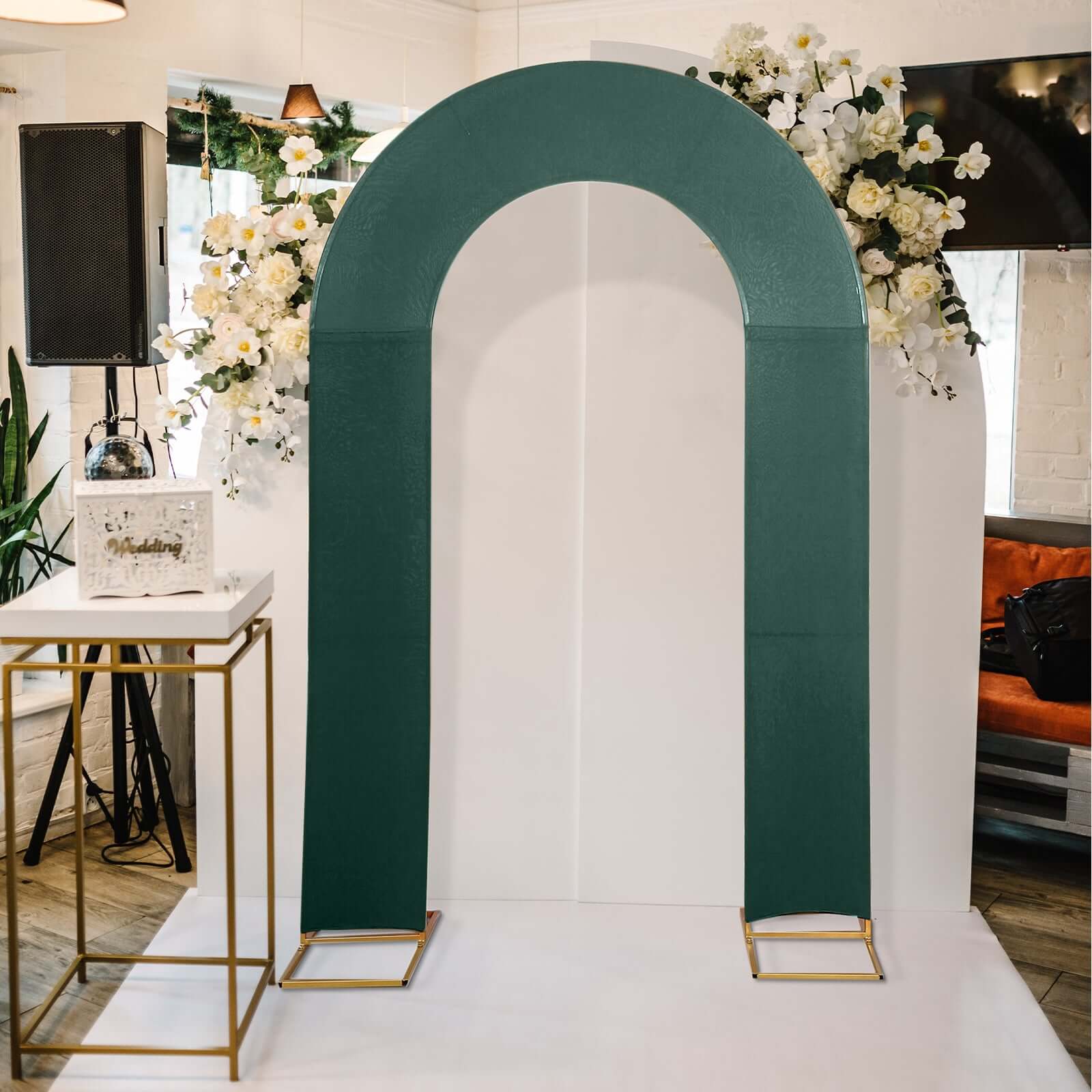 8ft Double-Sided U-Shaped Hunter Emerald Green Spandex Fitted Wedding Arch Cover