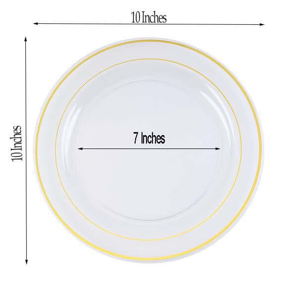 Hot Deal! 10-Pack of Clear Plastic Dinner Plates with Elegant Gold Rim - Ideal Disposable Party Plates (10-inch)