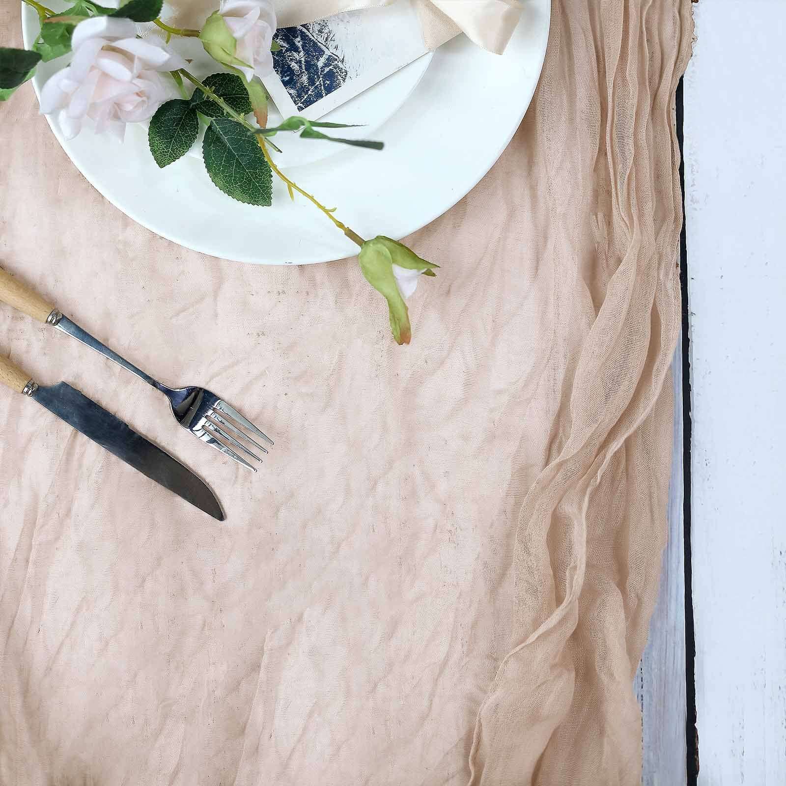 10ft Nude Gauze Cheesecloth Table Runner - Rustic Boho Style, Ideal for Events