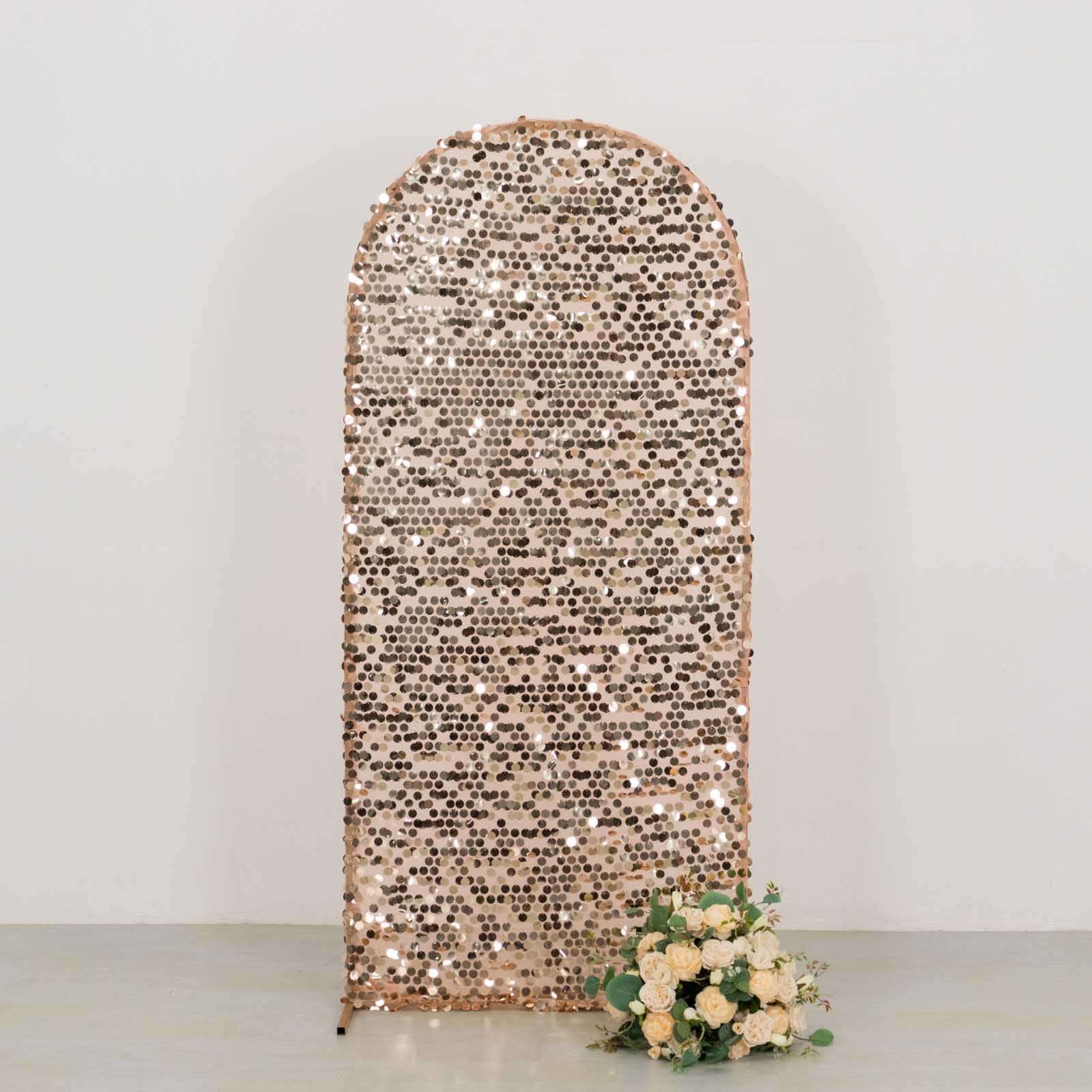 Sparkly Rose Gold 6ft Sequin Wedding Arch Cover for Round Top Stand - Ideal Decor!