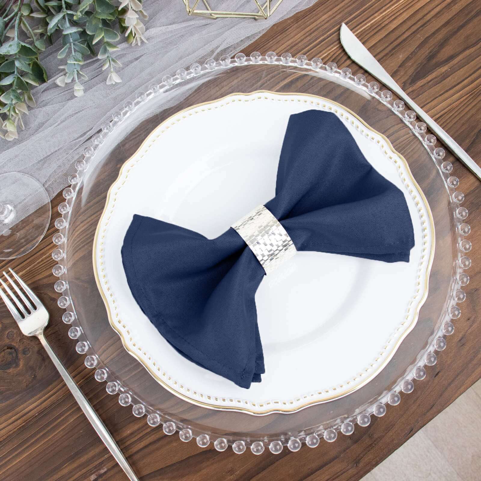 Navy Blue 17x17 Polyester Dinner Napkins - 5 Pack, Durable & Wrinkle-Free