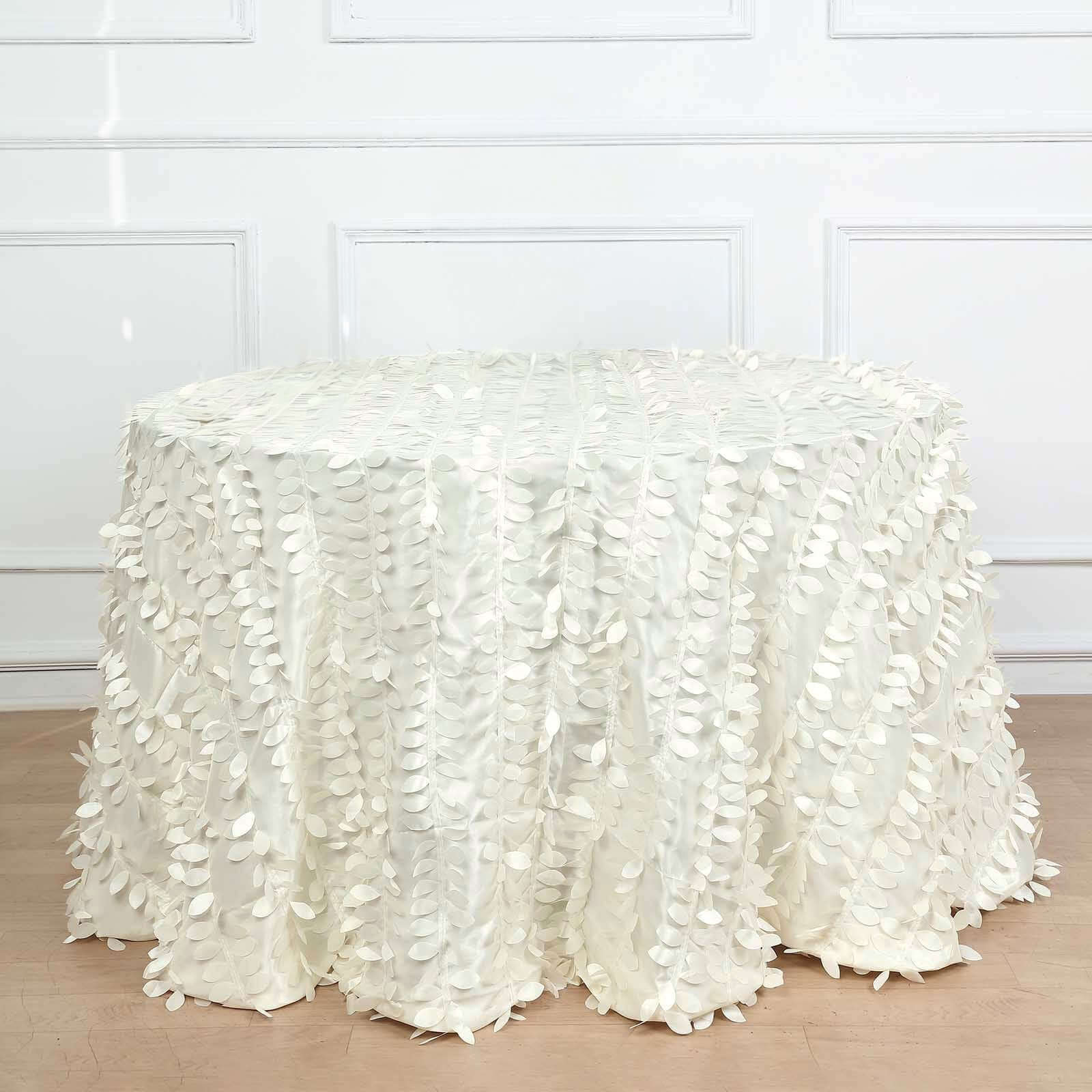 Hot Sale! Ivory Taffeta 120-Inch Round Tablecloth with 3D Leaf Petal Design