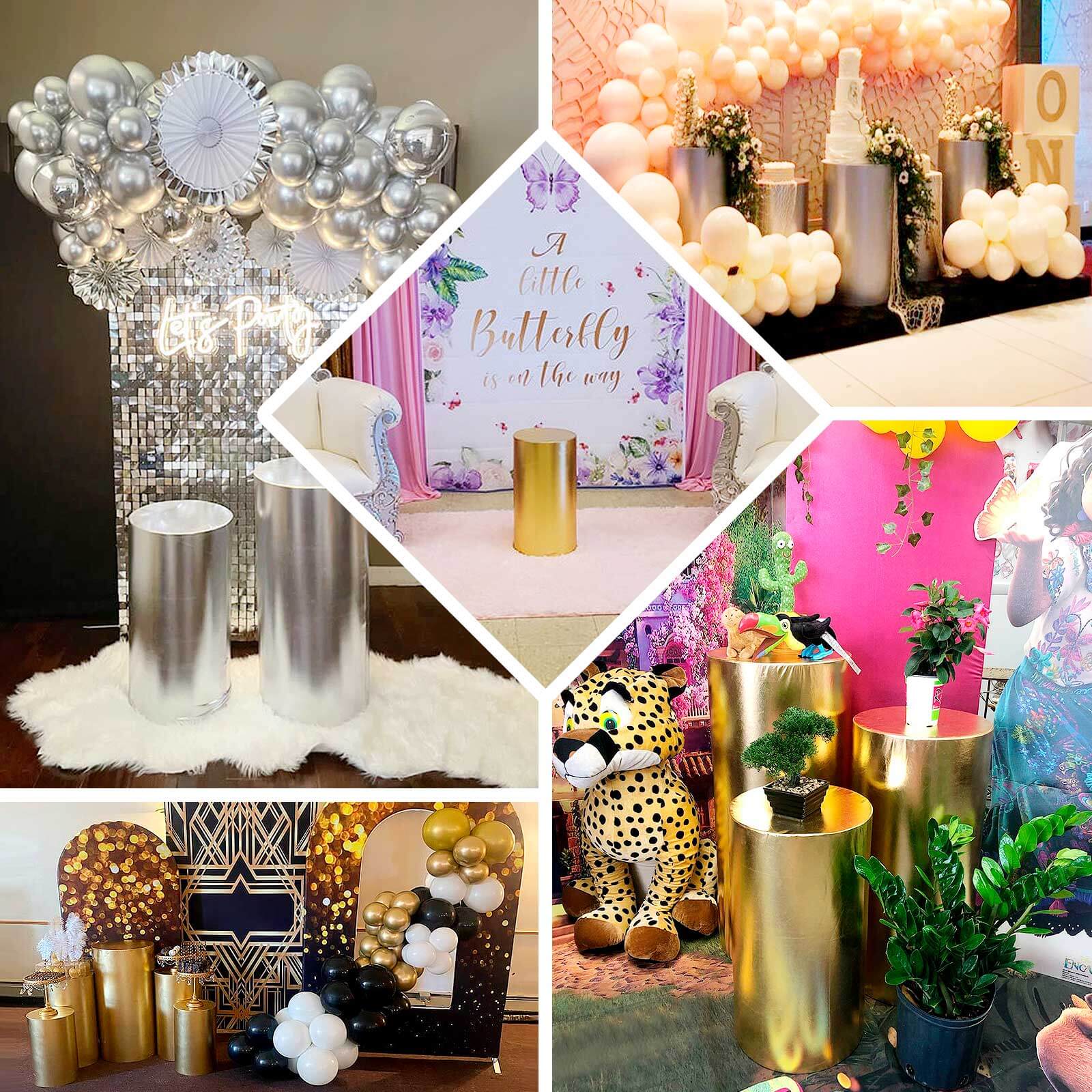 Hot Deal! Set of 5 Rose Gold Metallic Spandex Stretchable Pedestal Stand Covers - 130 GSM