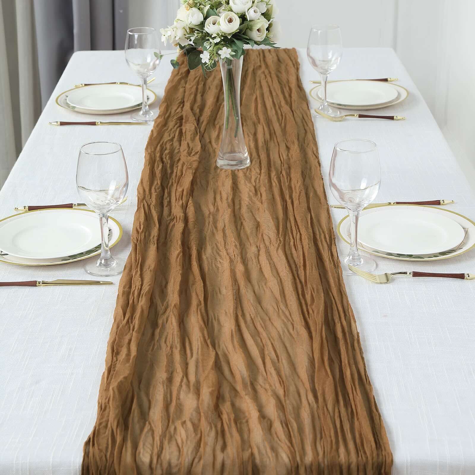 Exclusive 10ft Taupe Gauze Cheesecloth Table Runner - Rustic Boho Charm