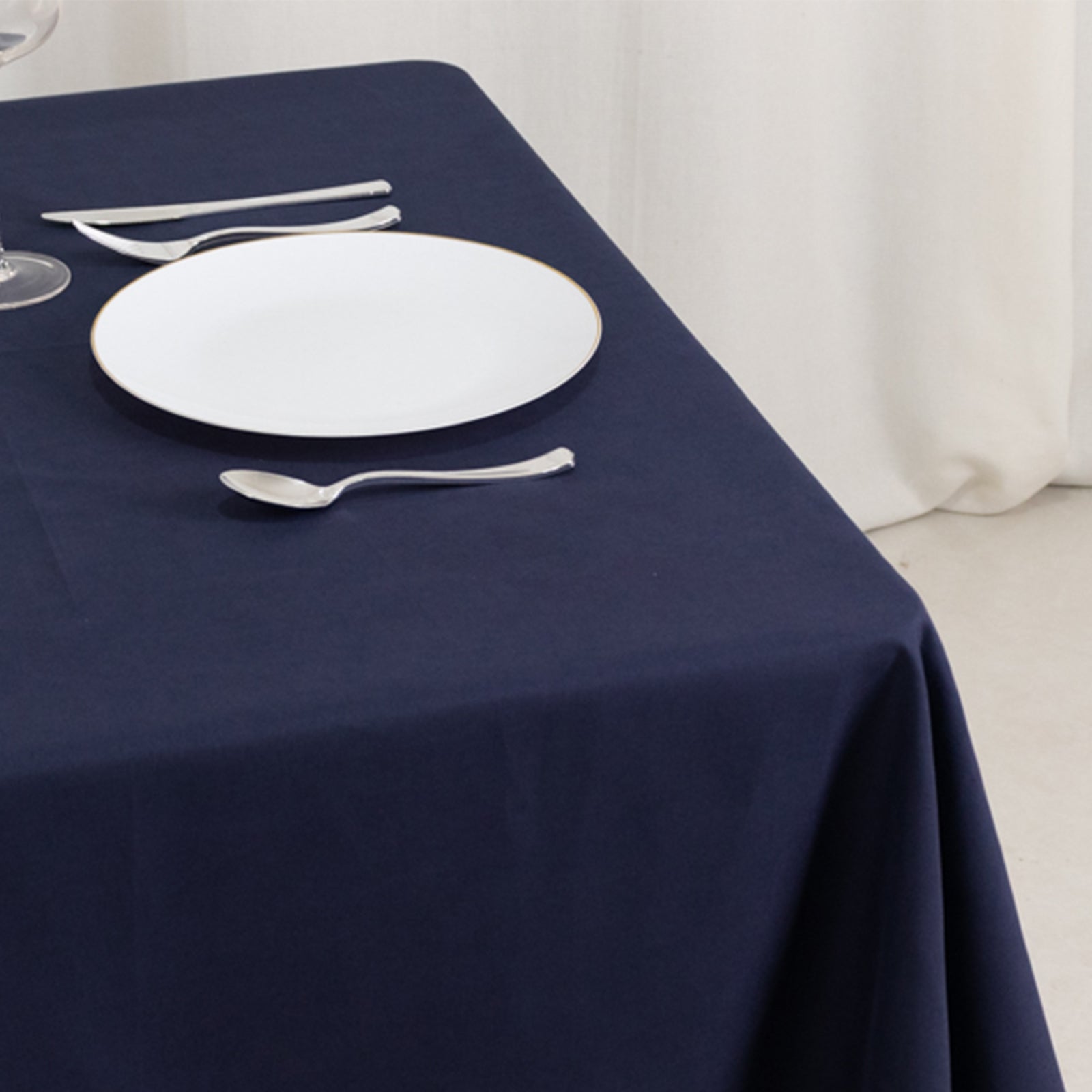 Wrinkle-Resistant Navy Blue 70x70 Cotton Blend Square Tablecloth