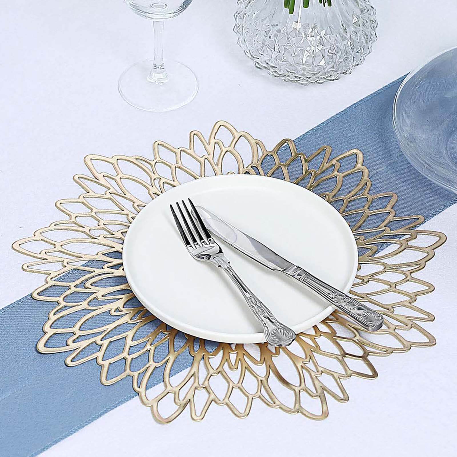 Hot Deal! 6-Pack Gold Floral Vinyl Round Non-Slip Dining Table Mats, 15"